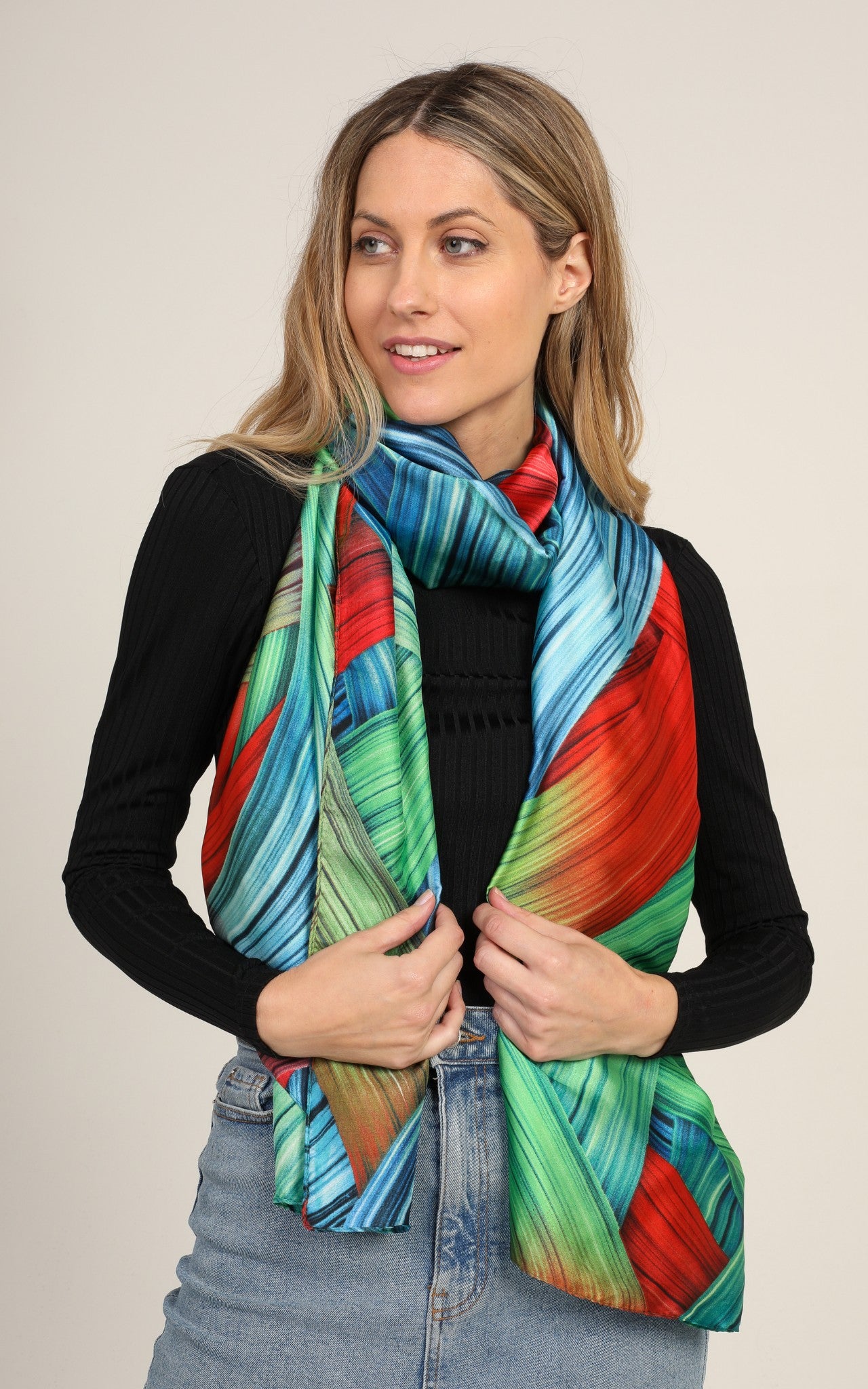 Multicoloured Silk Scarf | Green/Red/Blue