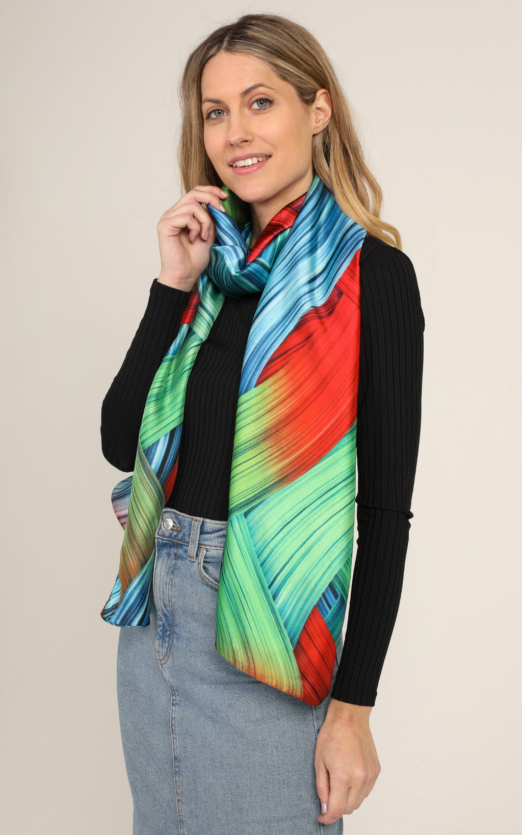Multicoloured Silk Scarf | Green/Red/Blue