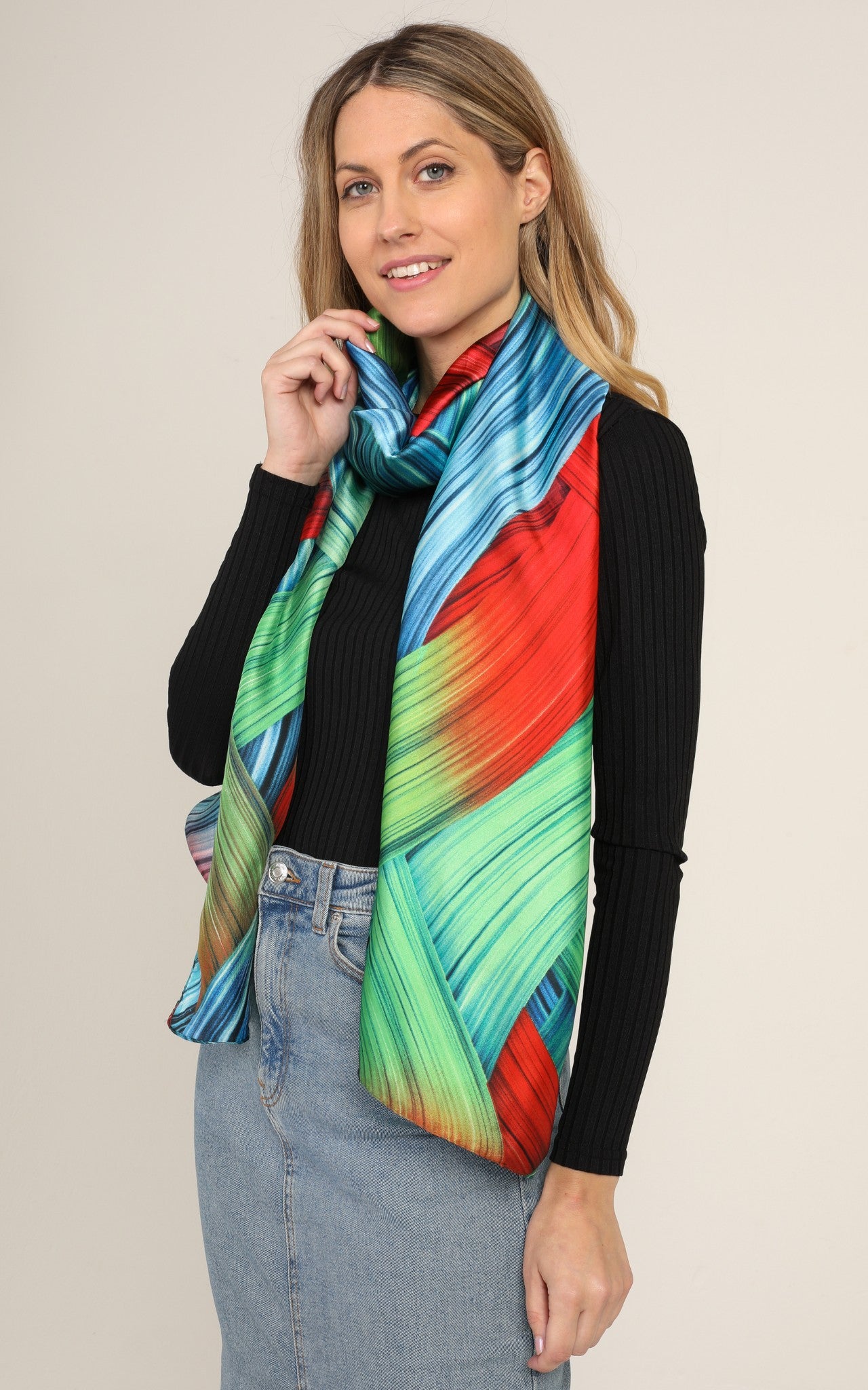 Multicoloured Silk Scarf | Green/Red/Blue