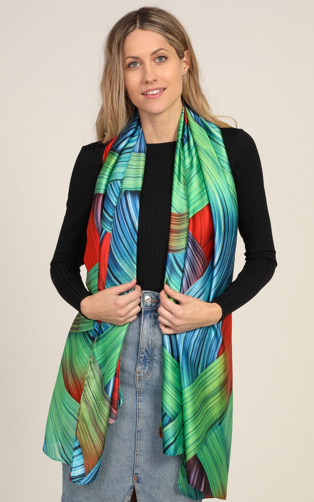 Multicoloured Silk Scarf | Green/Red/Blue