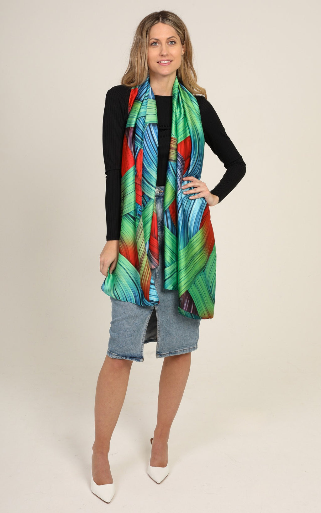 Multicoloured Silk Scarf | Green/Red/Blue