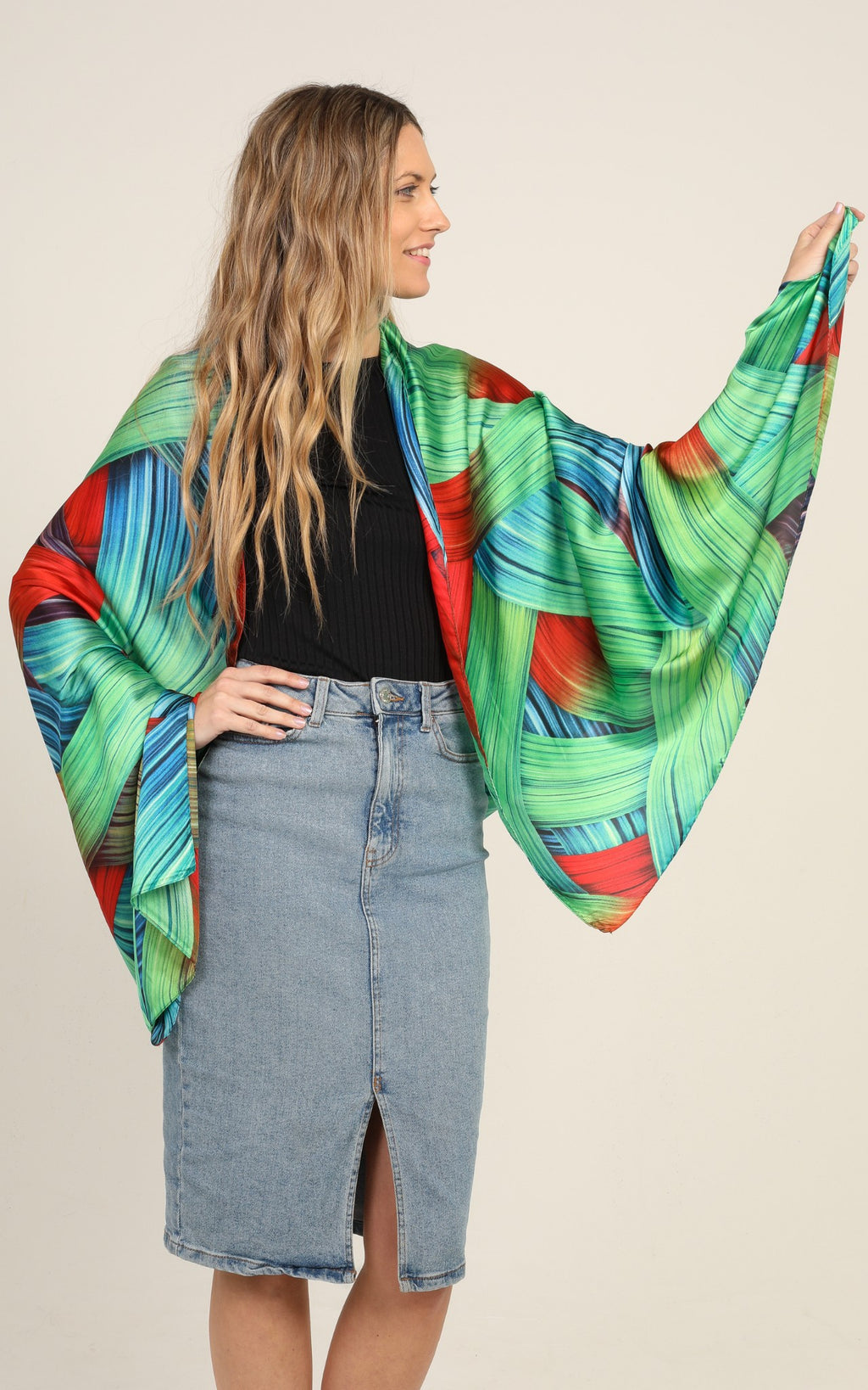 Multicoloured Silk Scarf | Green/Red/Blue