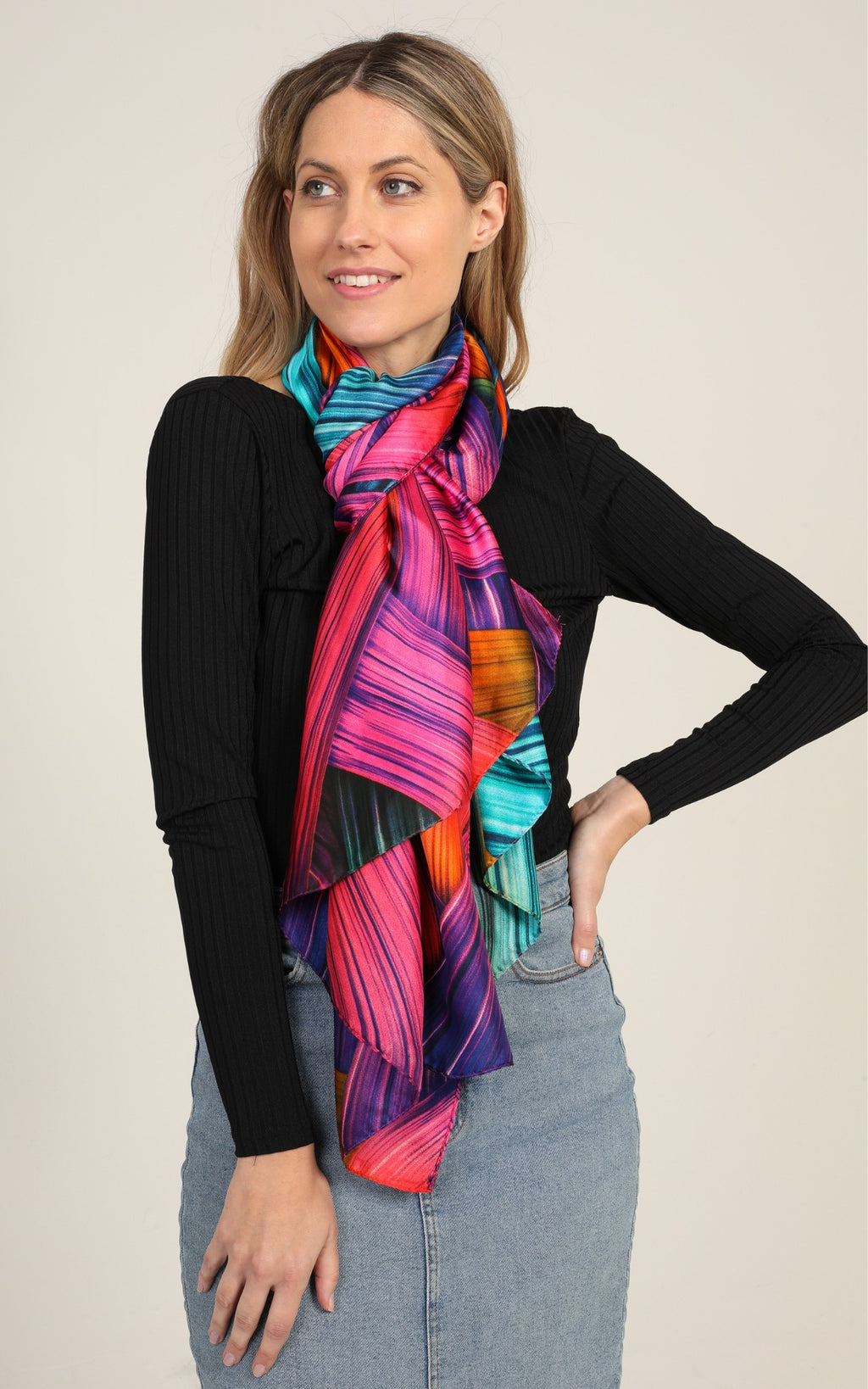 Multicolour Pink Vibrant Silk Scarf