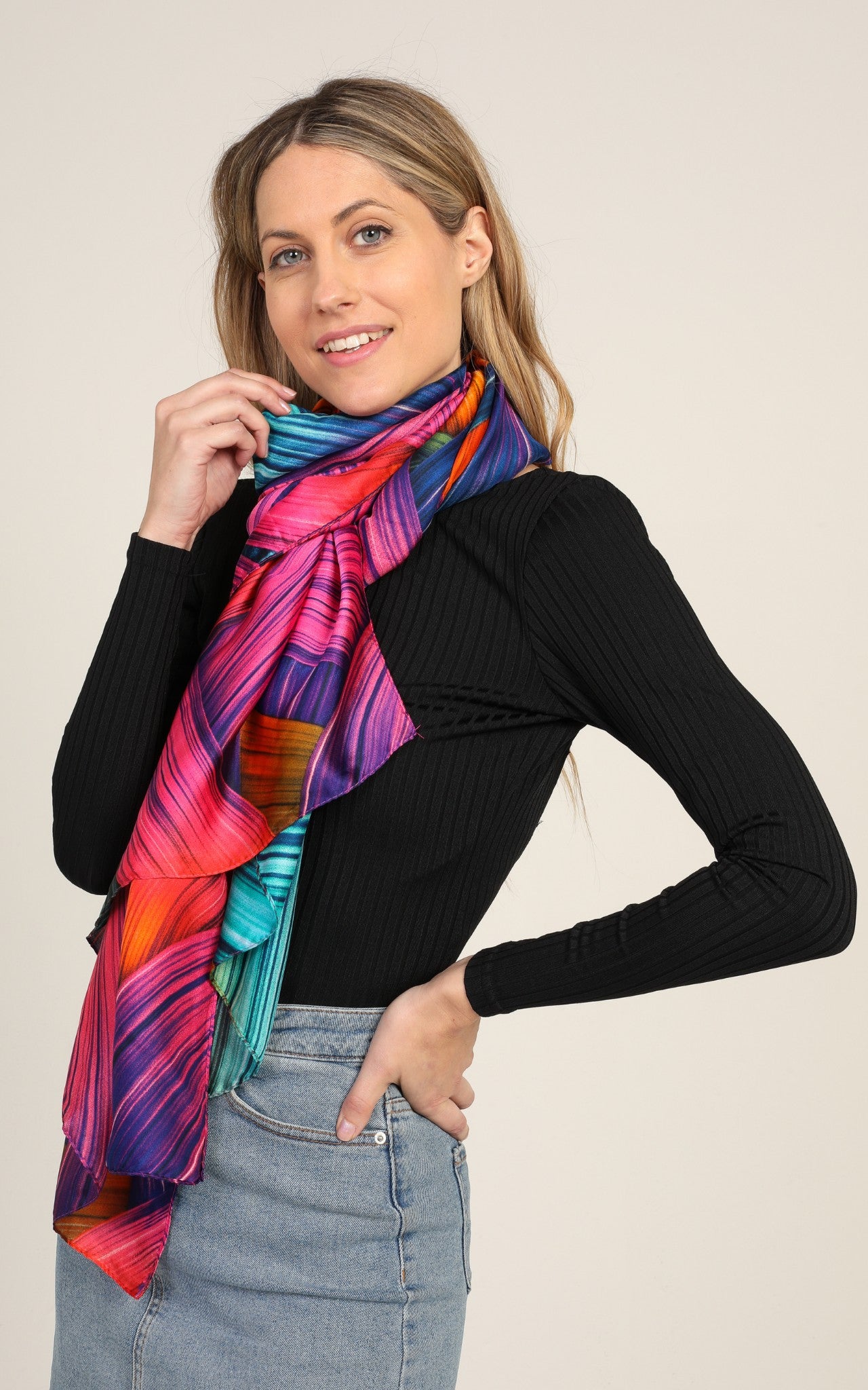 Multicolour Pink Vibrant Silk Scarf