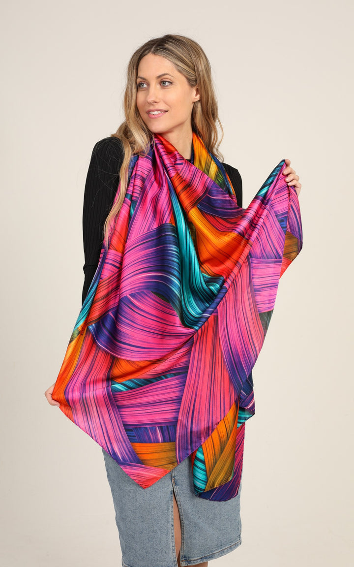 Multicolor Pink Vibrant Silk Scarf