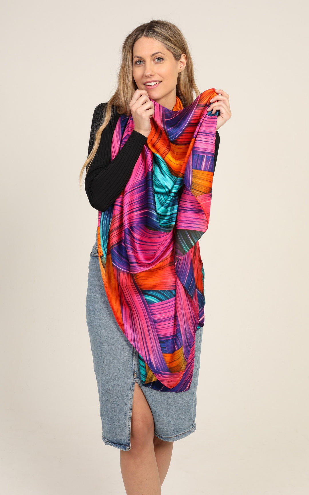 Multicolor Pink Vibrant Silk Scarf