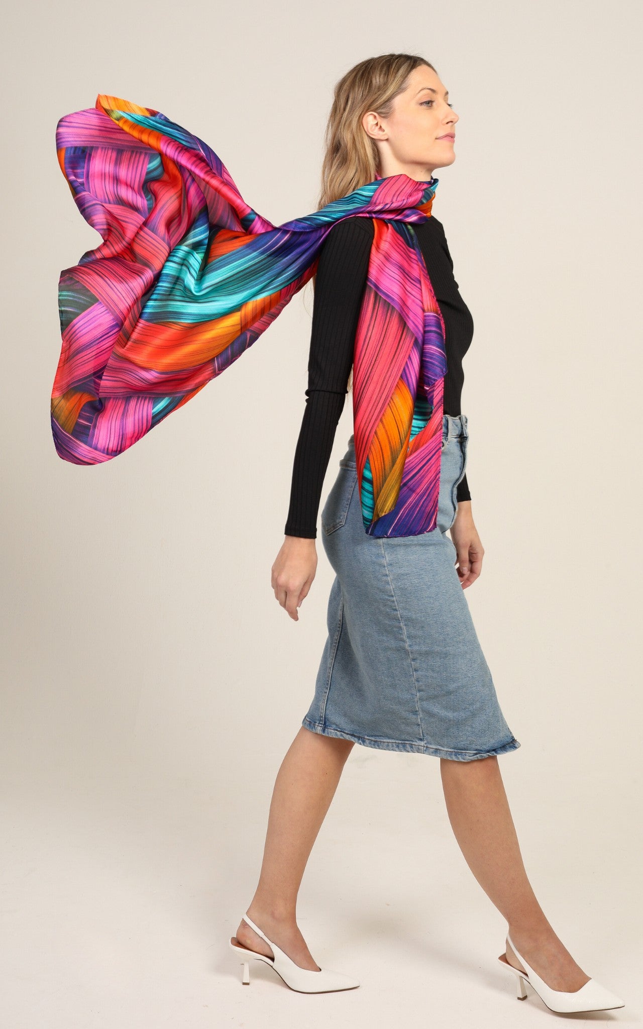 Multicolour Pink Vibrant Silk Scarf