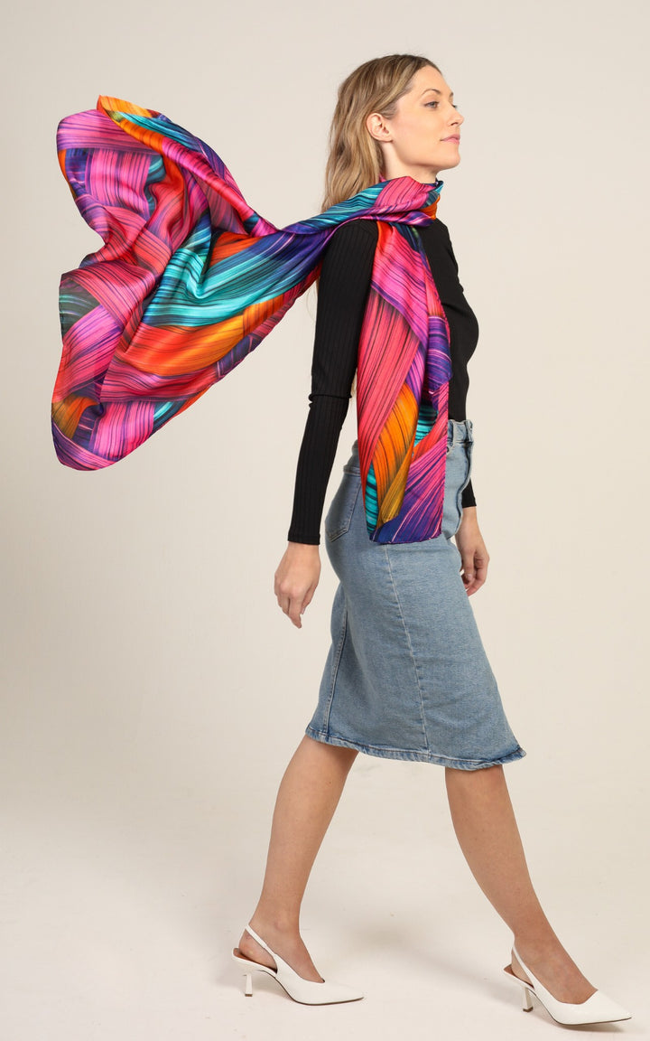 Multicolor Pink Vibrant Silk Scarf