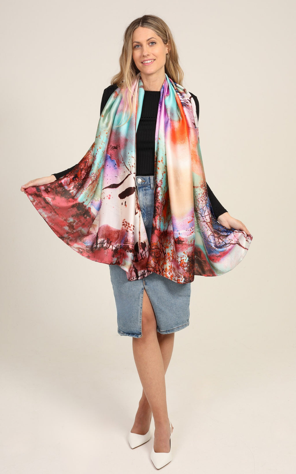 Rainbow  Print Silk Scarf