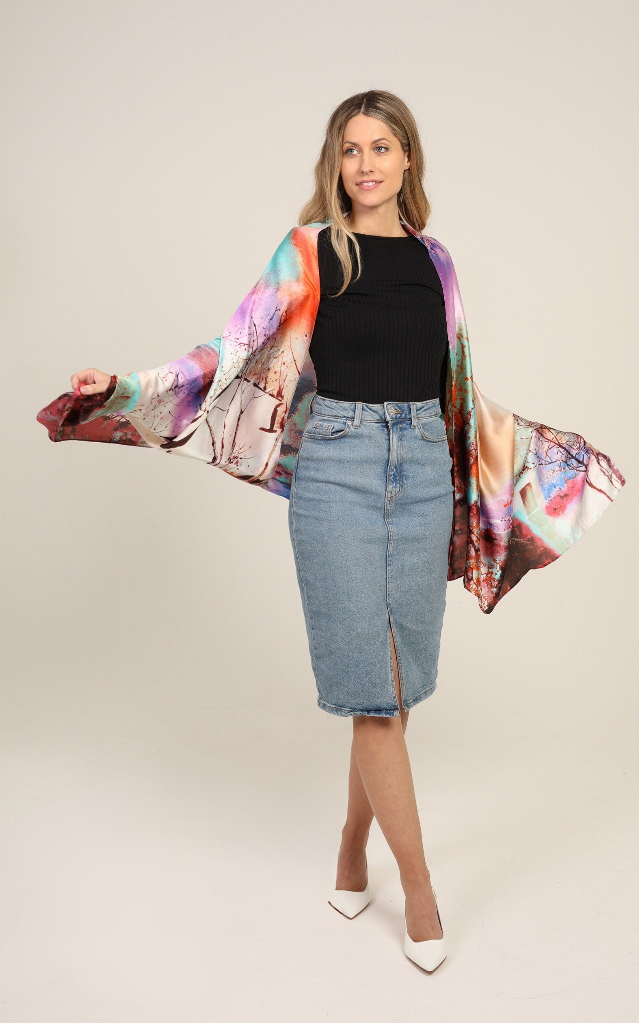 Rainbow  Print Silk Scarf