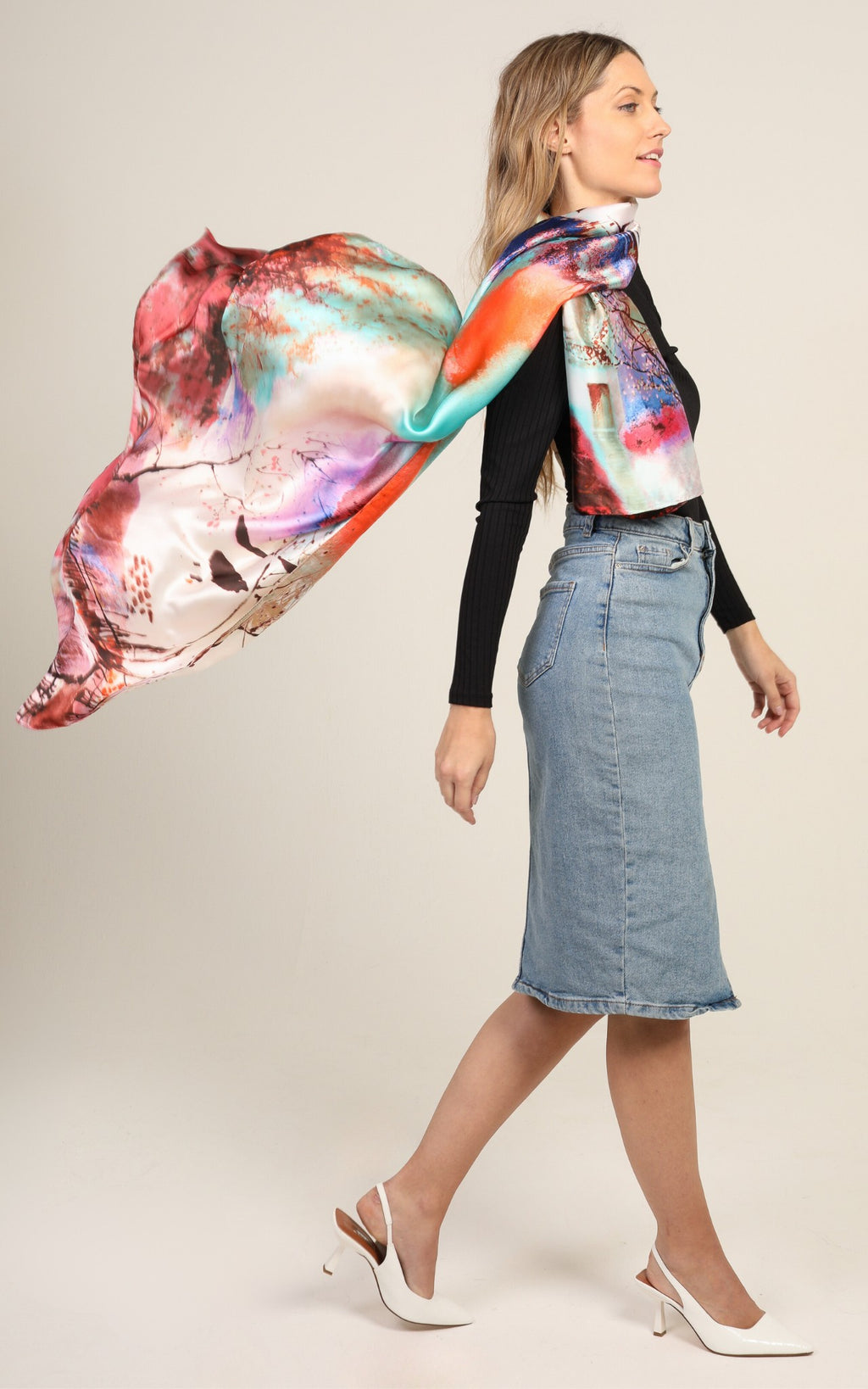 Rainbow  Print Silk Scarf