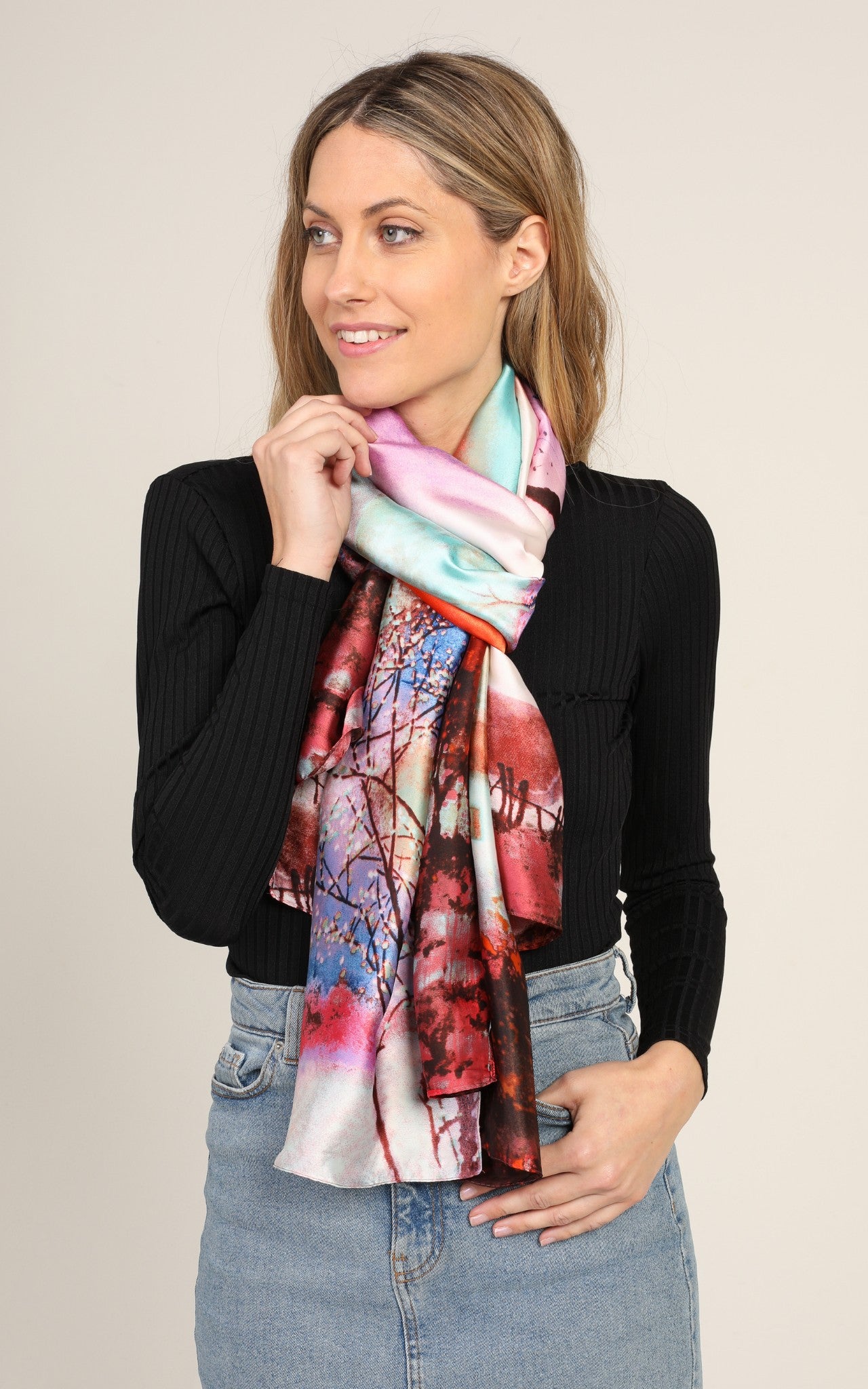 Rainbow  Print Silk Scarf