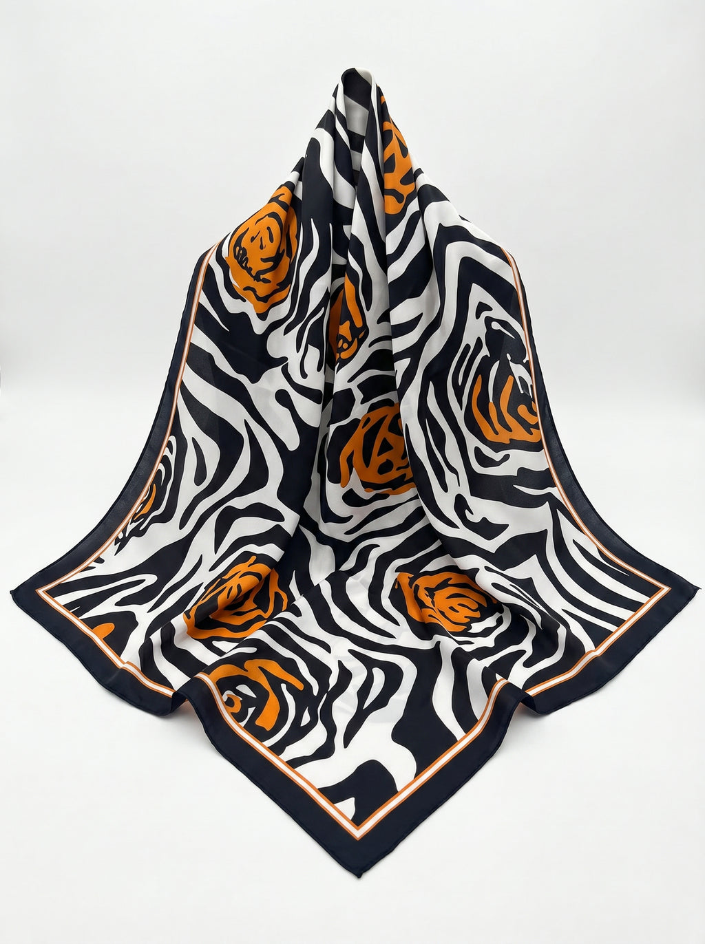 Zebra print with Oarange rose silk scarf