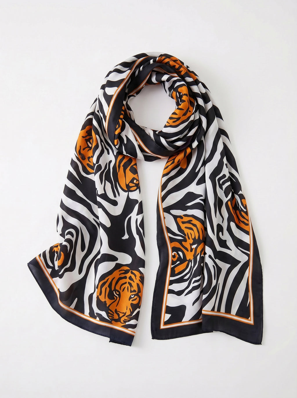 Zebra print with Oarange rose silk scarf