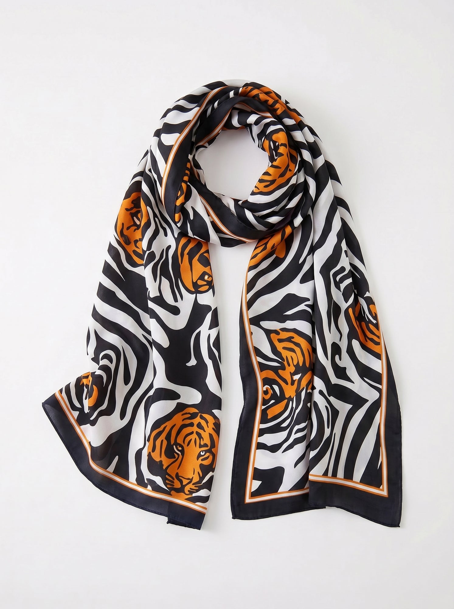 Zebra print with Oarange rose silk scarf