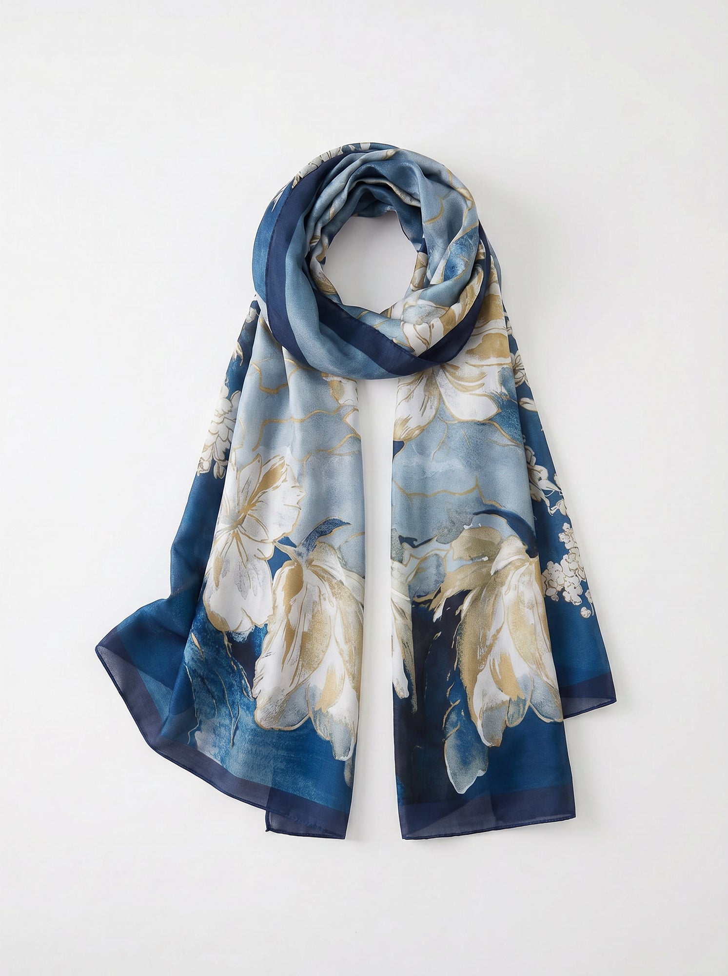 BLUE BLOSSOM PETAL SILK SCARF