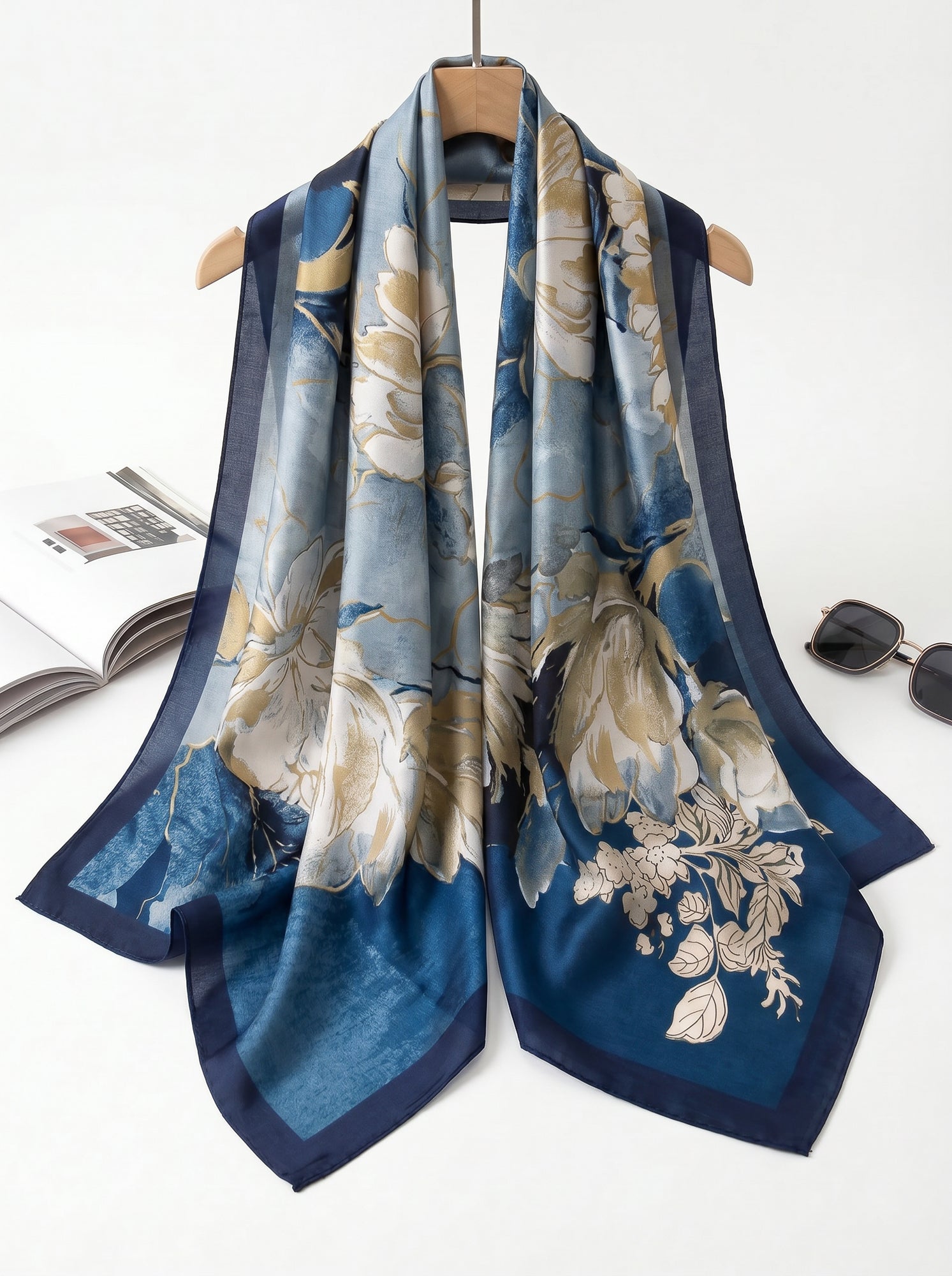 BLUE BLOSSOM PETAL SILK SCARF