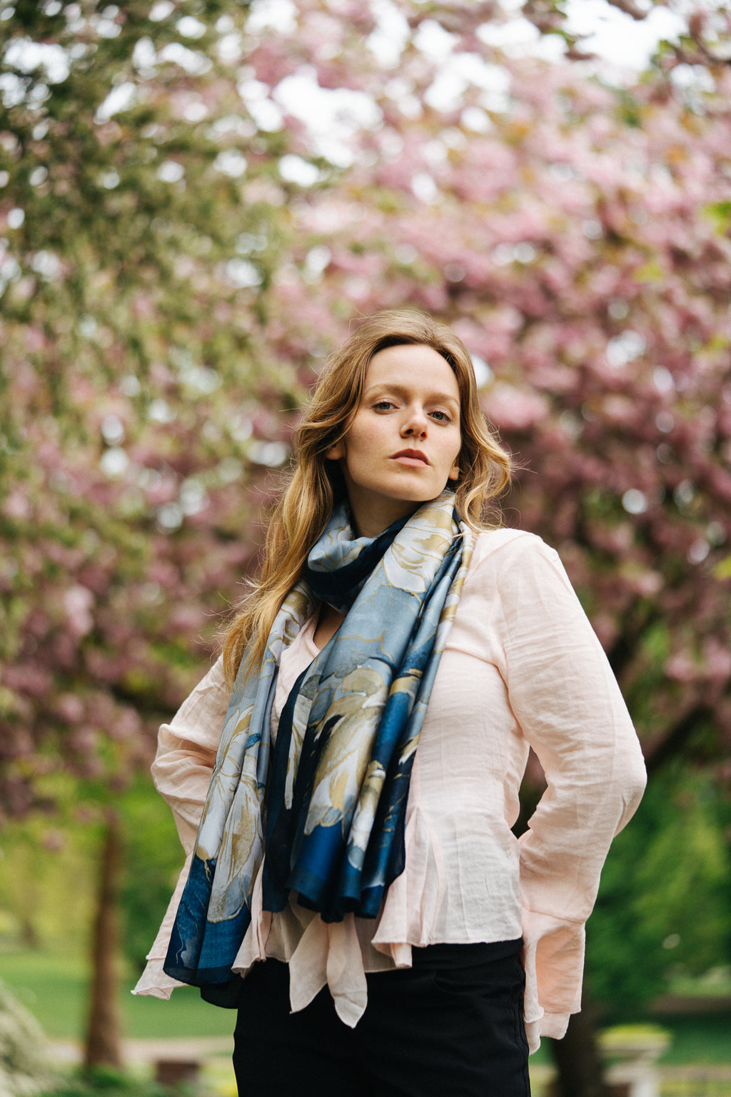 BLUE BLOSSOM PETAL SILK SCARF