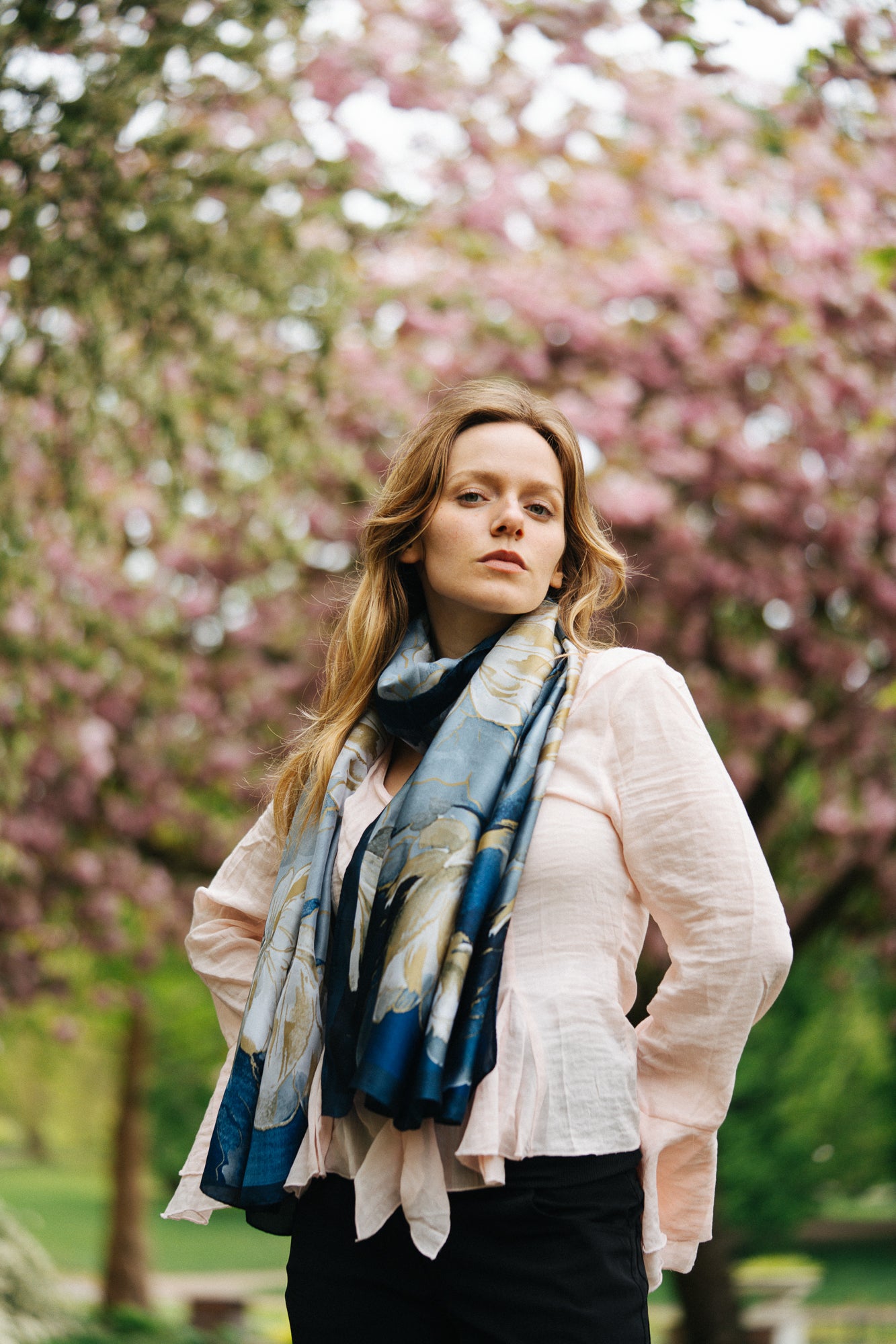 BLUE BLOSSOM PETAL SILK SCARF
