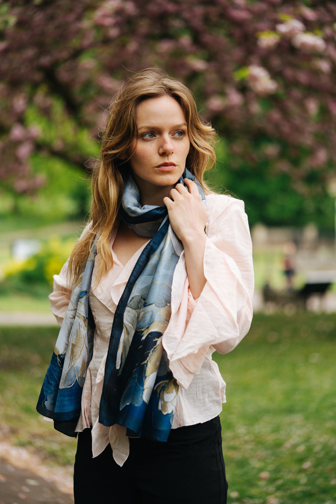 BLUE BLOSSOM PETAL SILK SCARF