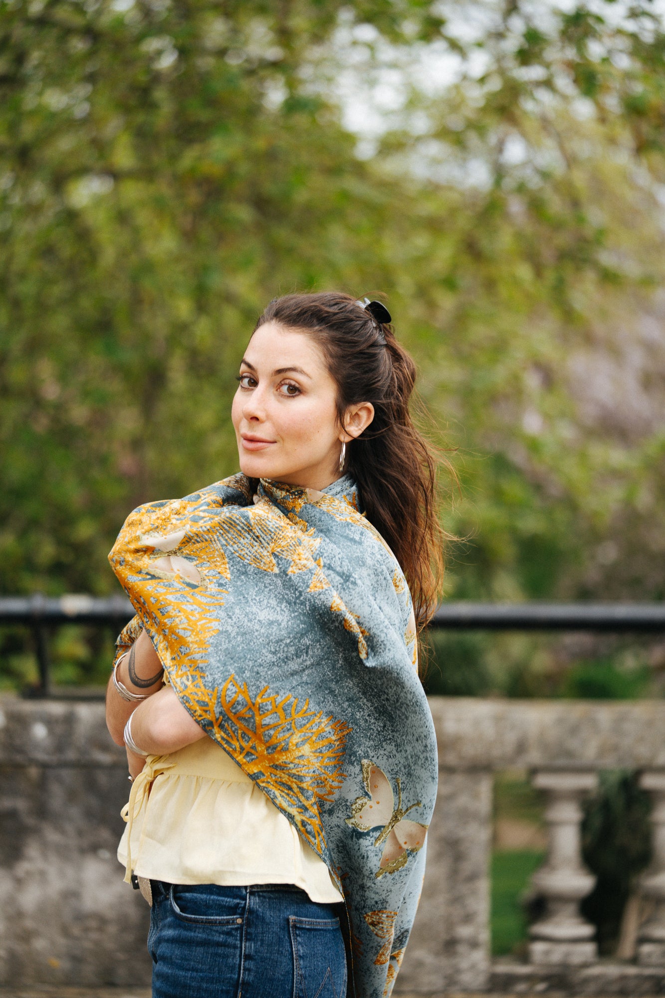 Golden Drape tree silk scarf