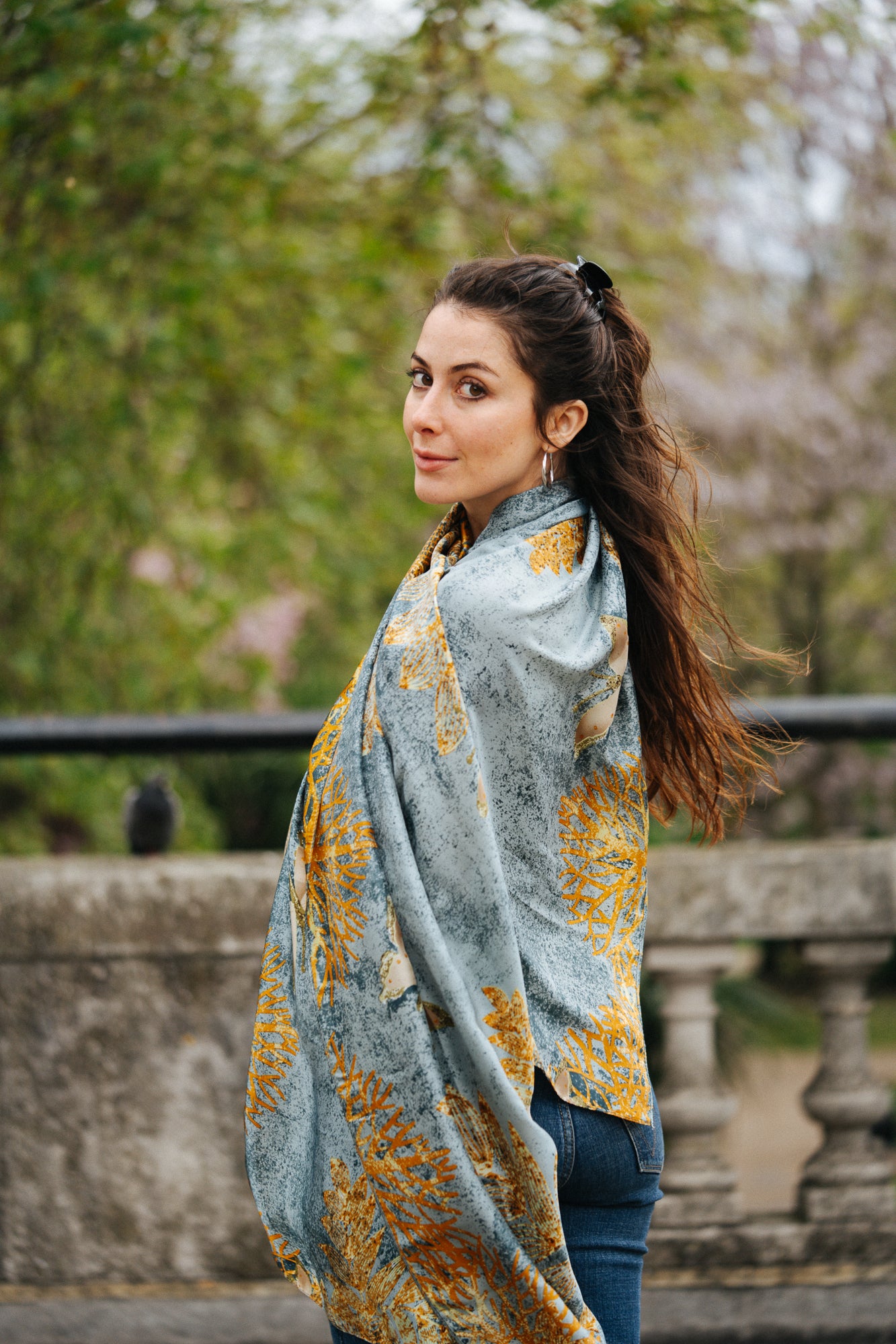 Golden Drape tree silk scarf