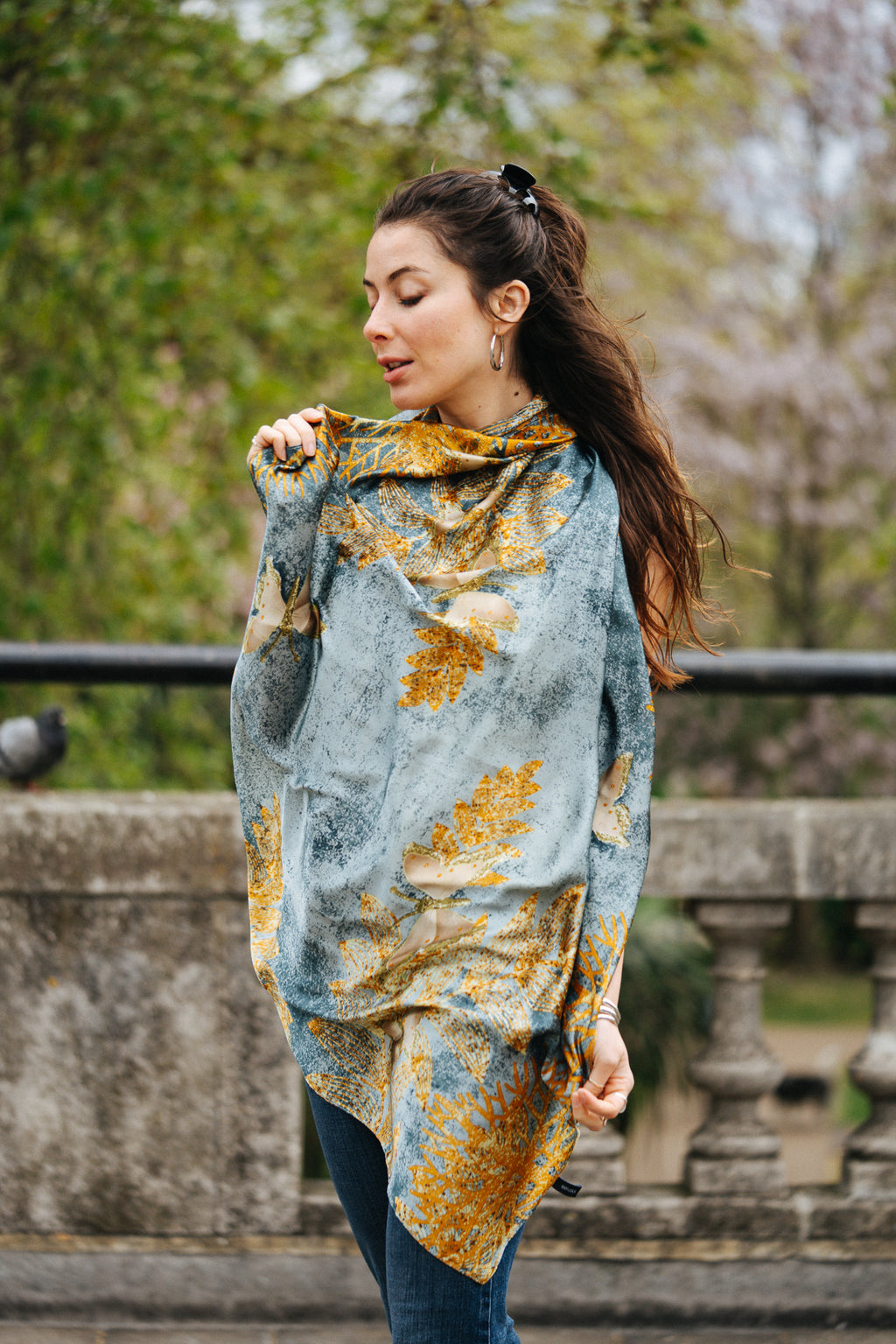 Golden Drape tree silk scarf