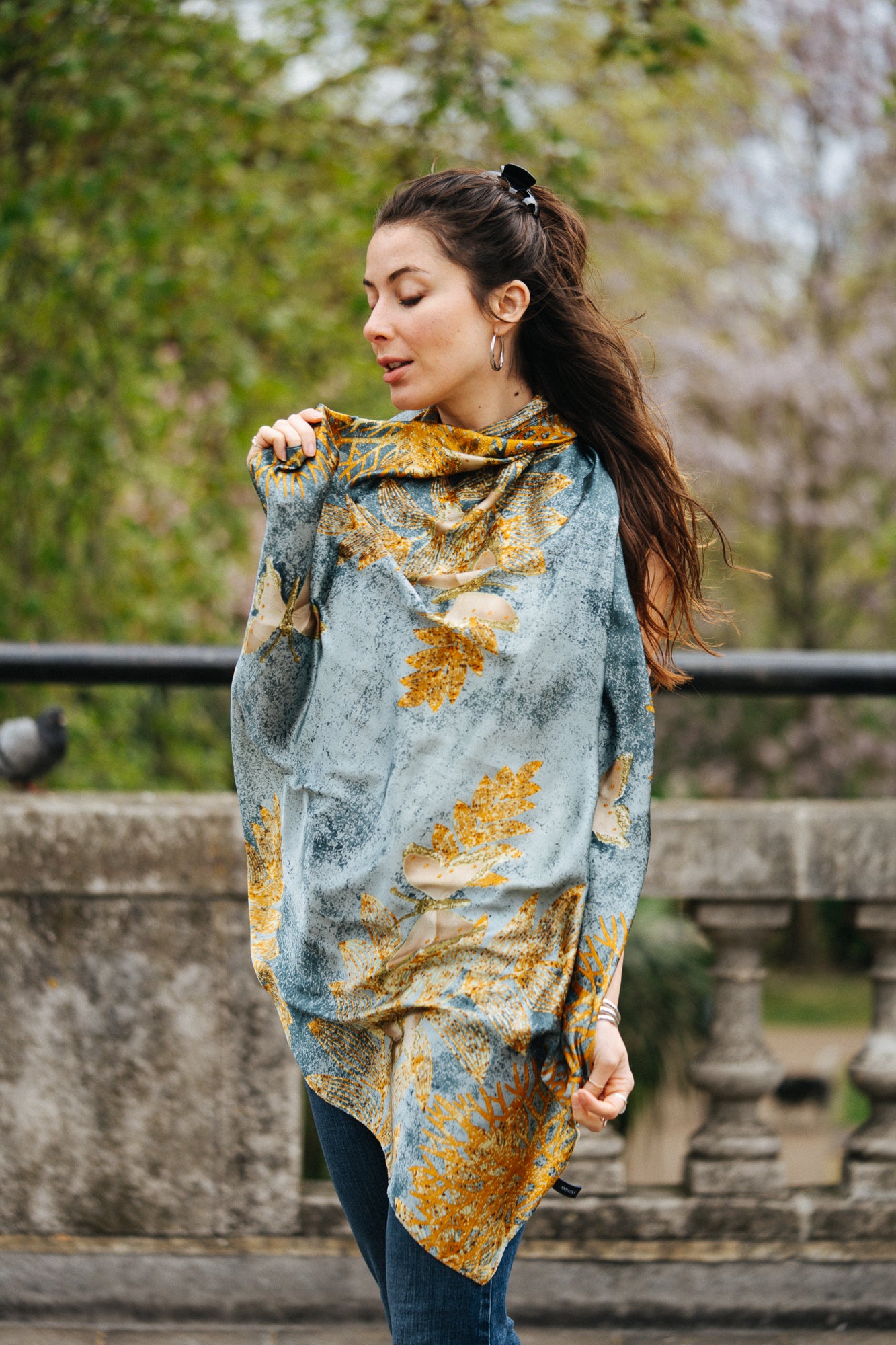 Golden Drape tree silk scarf