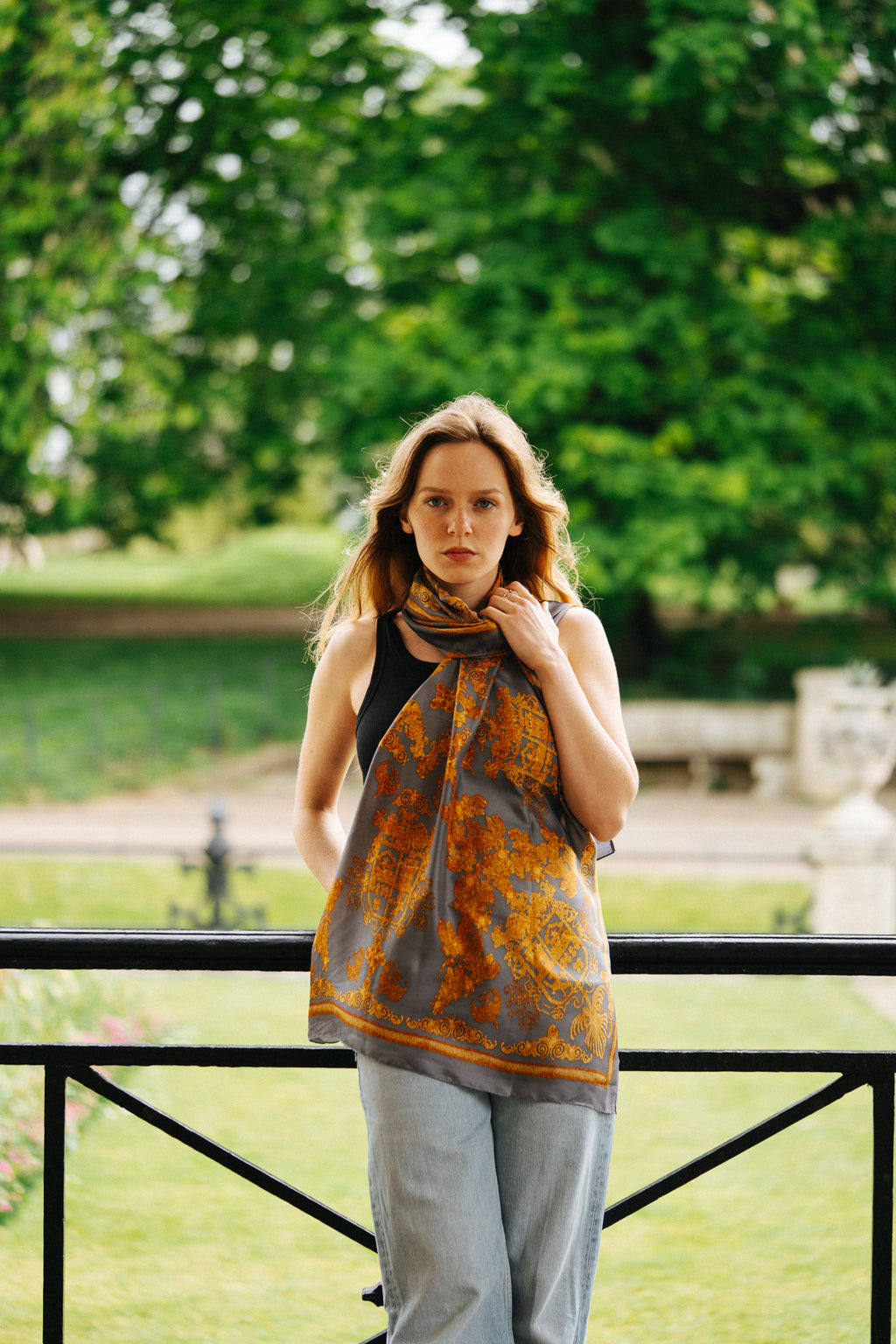 Golden Aura grey silk scarf