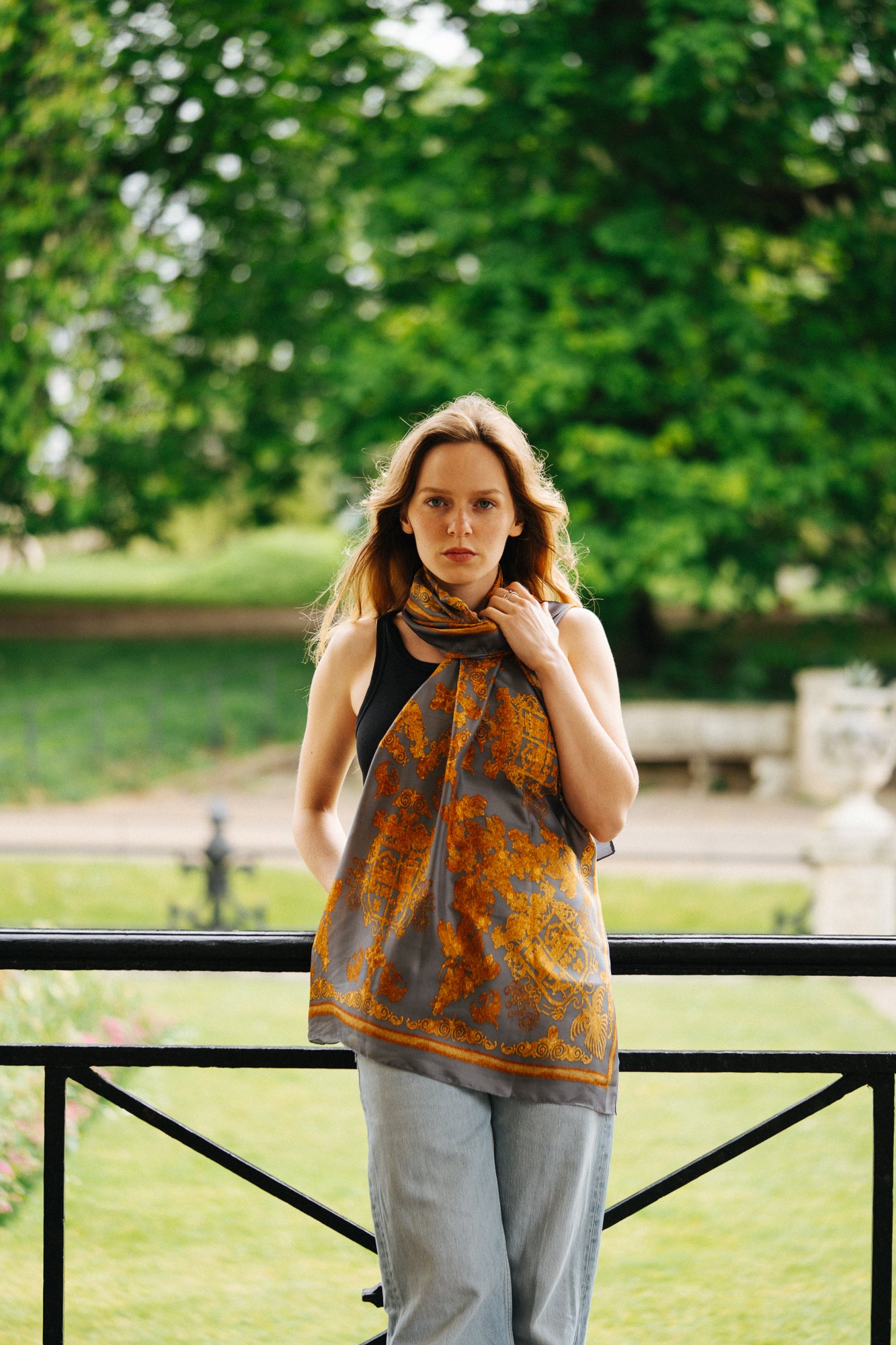 Golden Aura grey silk scarf