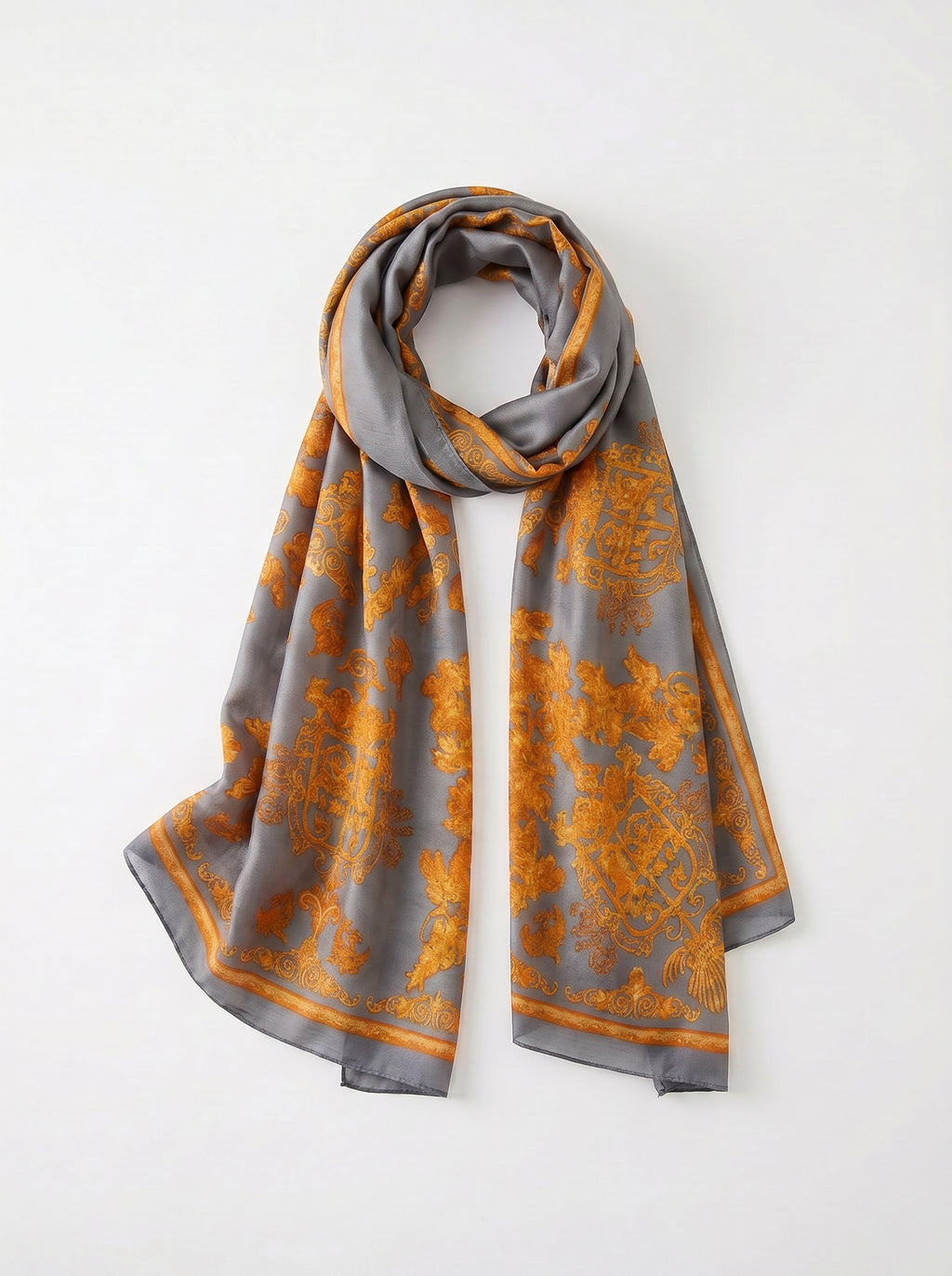 Golden Aura grey silk scarf