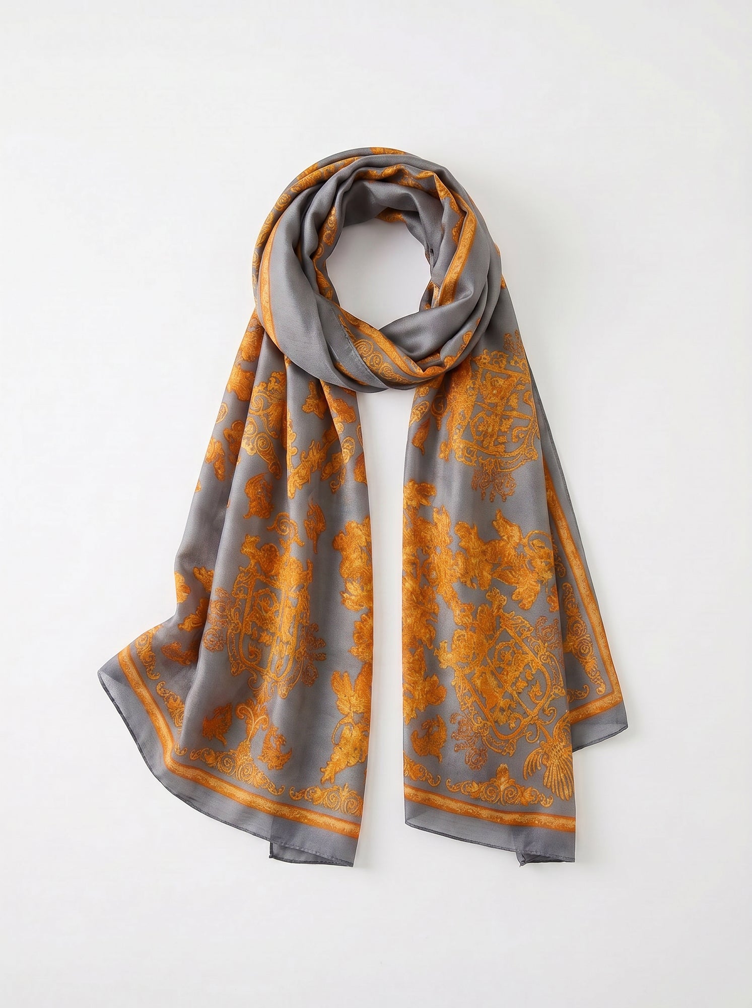 Golden Aura grey silk scarf