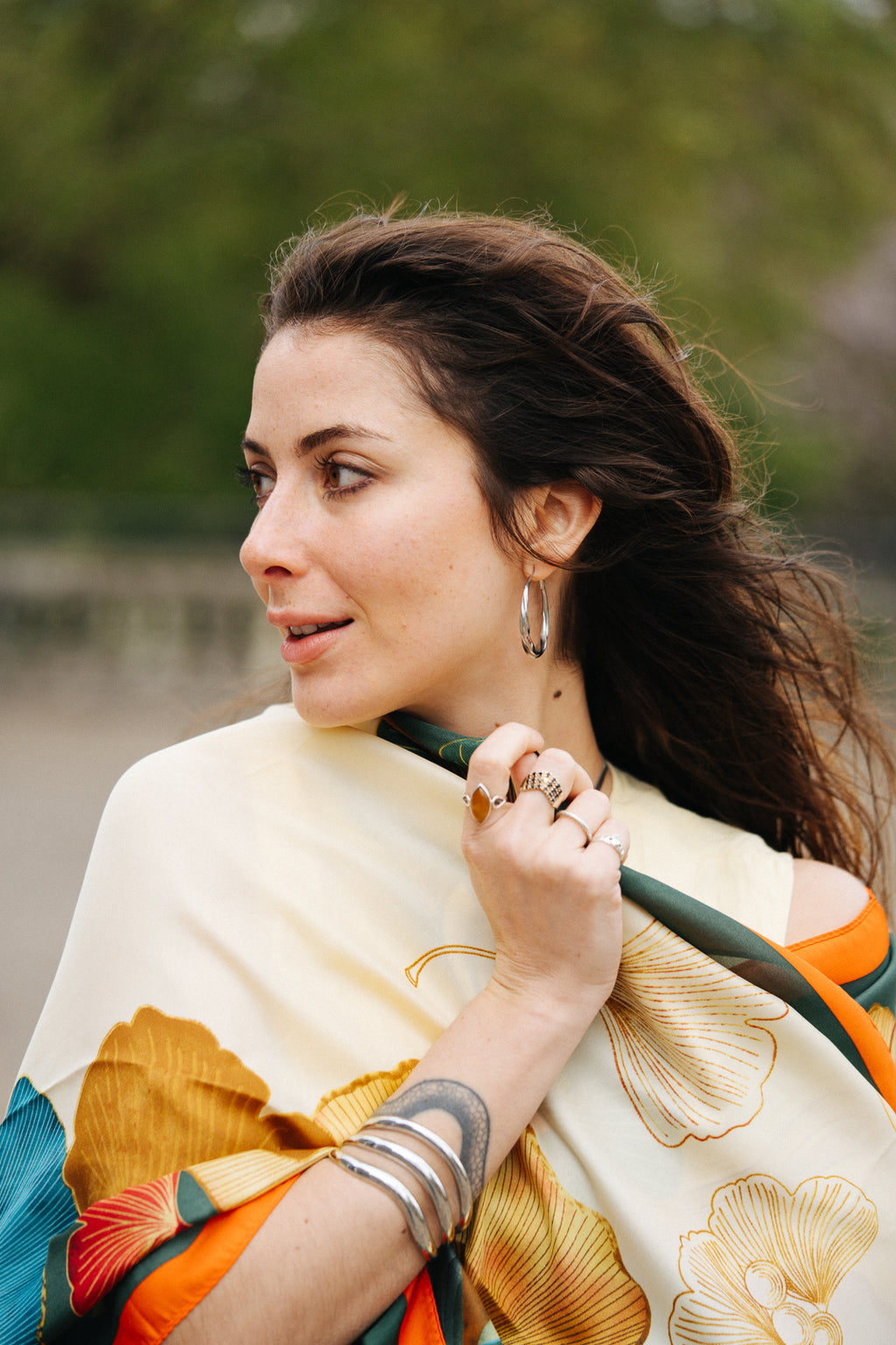 canvas floral color harmony silk scarf
