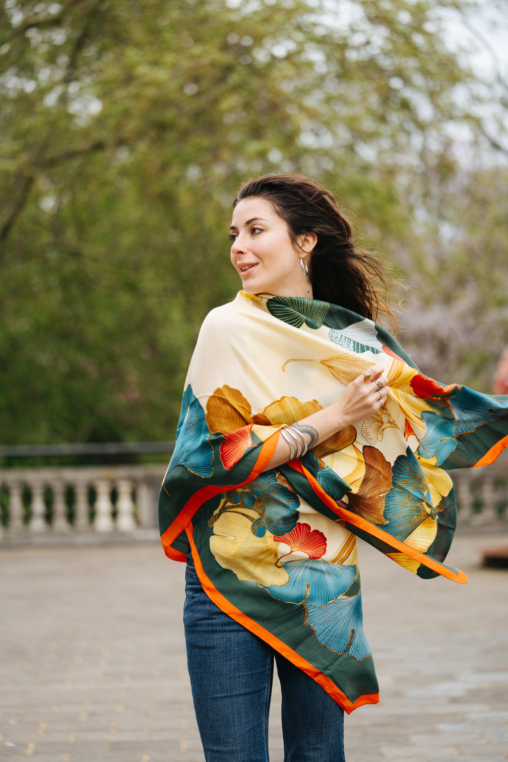 canvas floral color harmony silk scarf