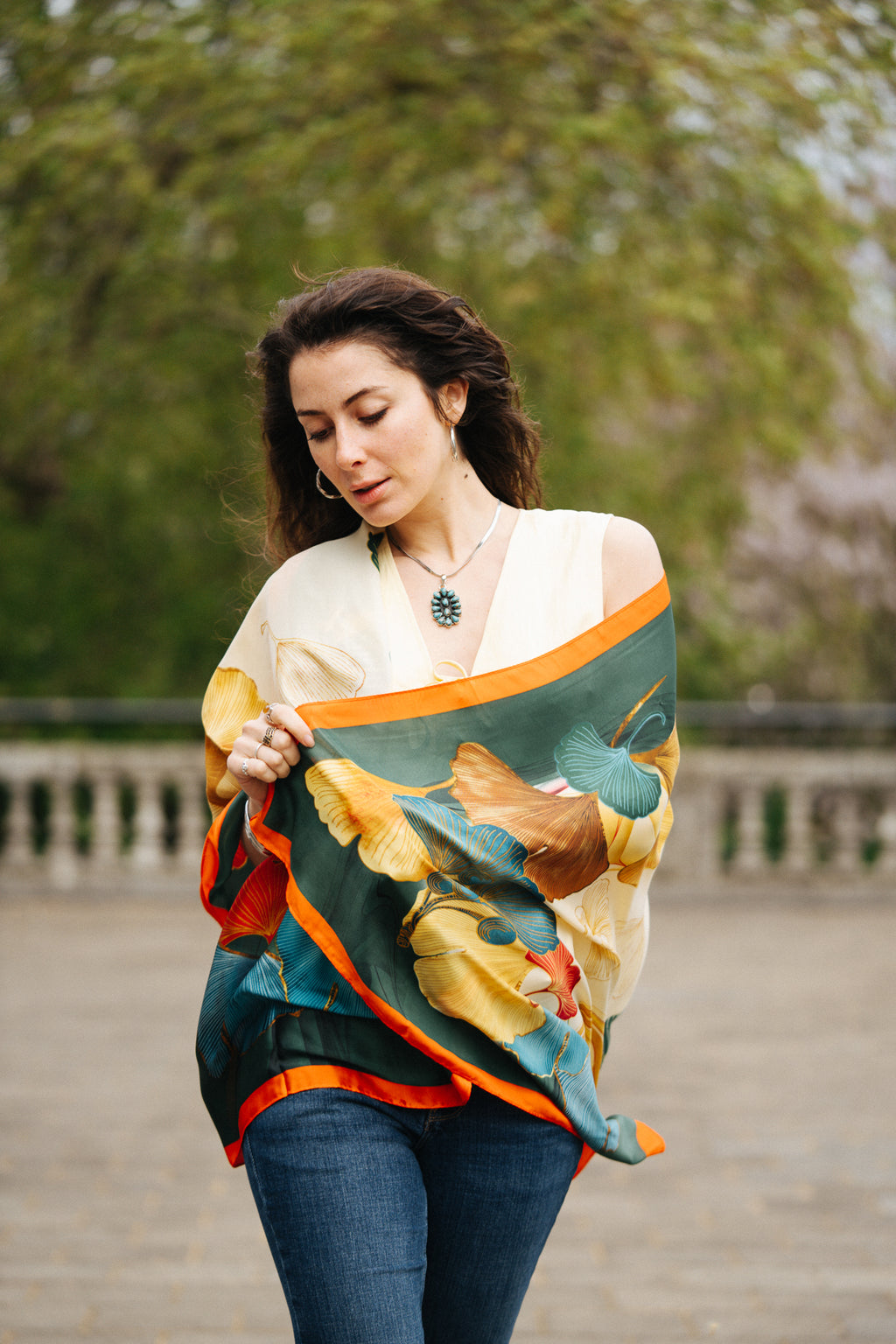 canvas floral color harmony silk scarf