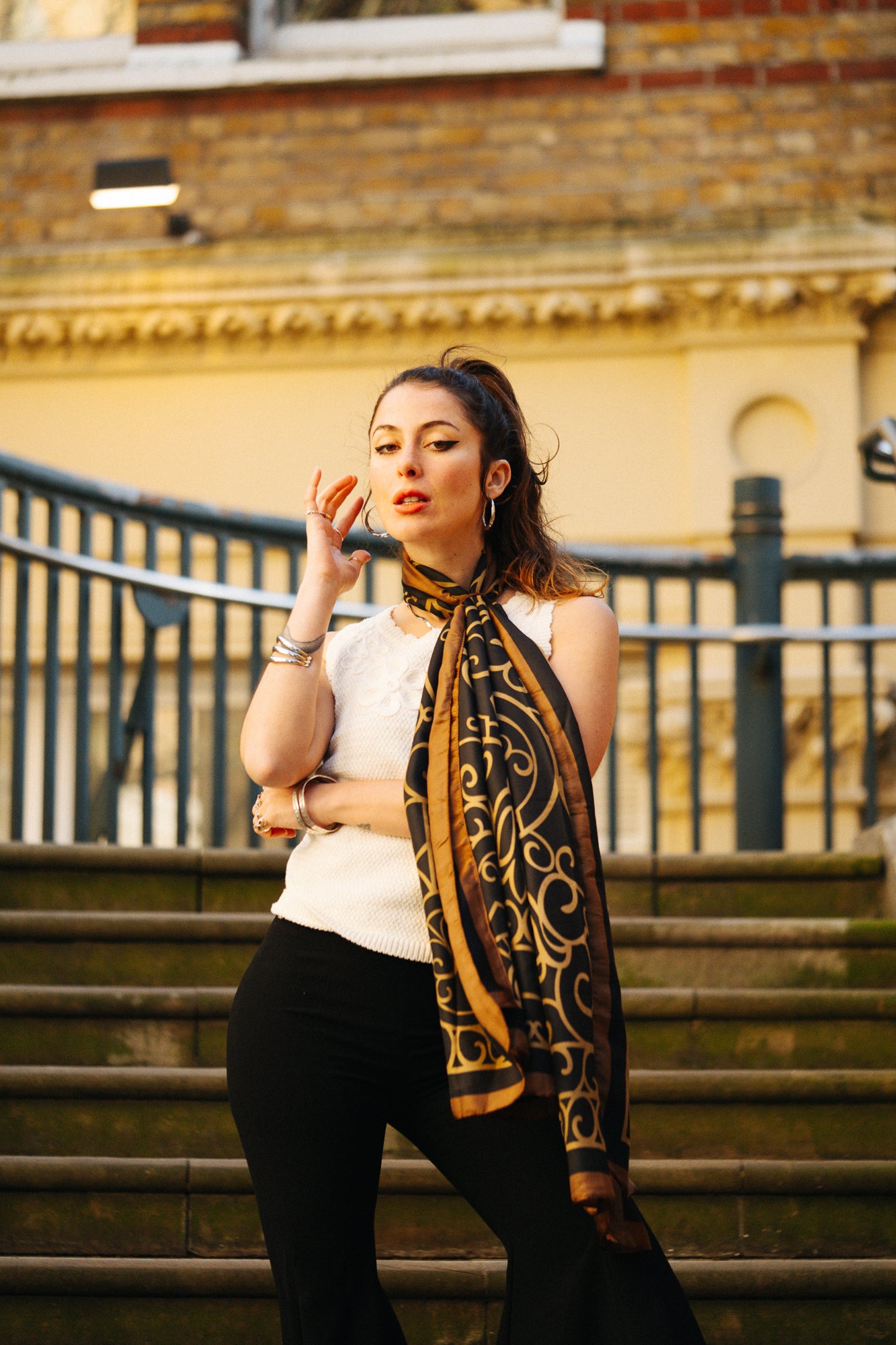 Monarch black gold elegance silk scarf