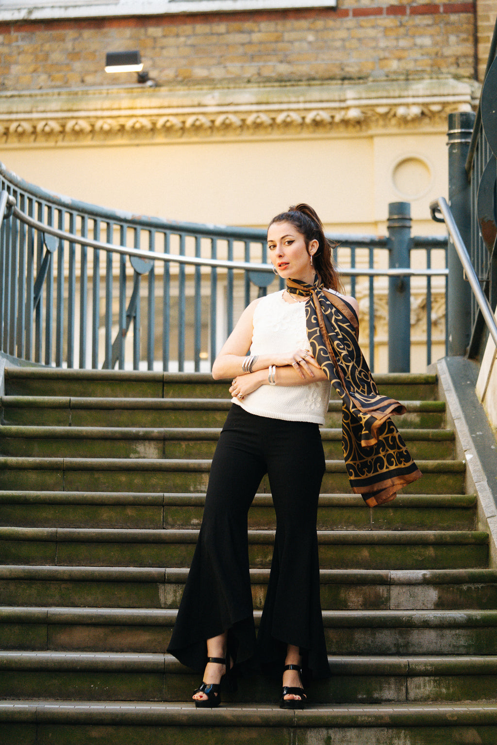 Monarch black gold elegance silk scarf