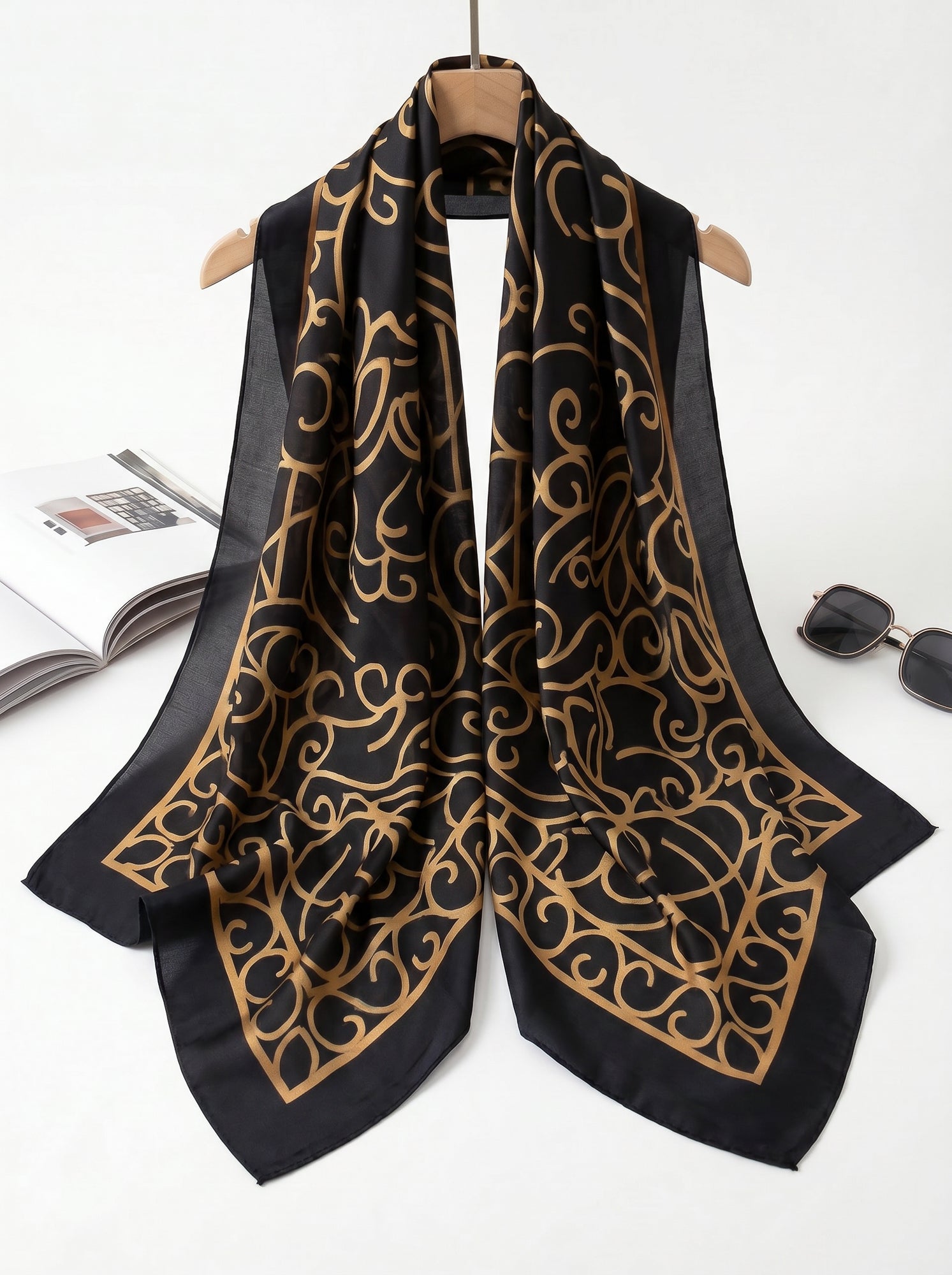 Monarch black gold elegance silk scarf