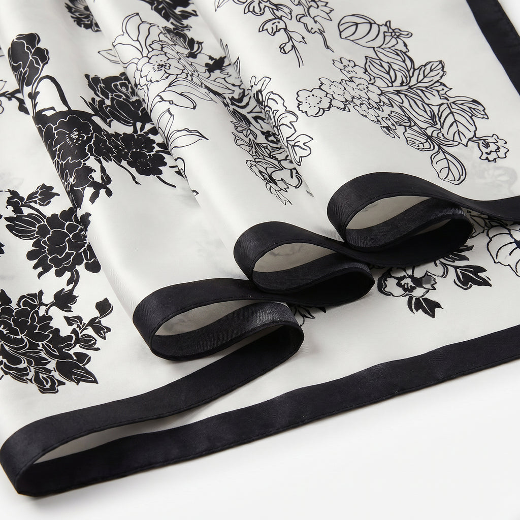 Monochrome  garden black petal white  silk scarf