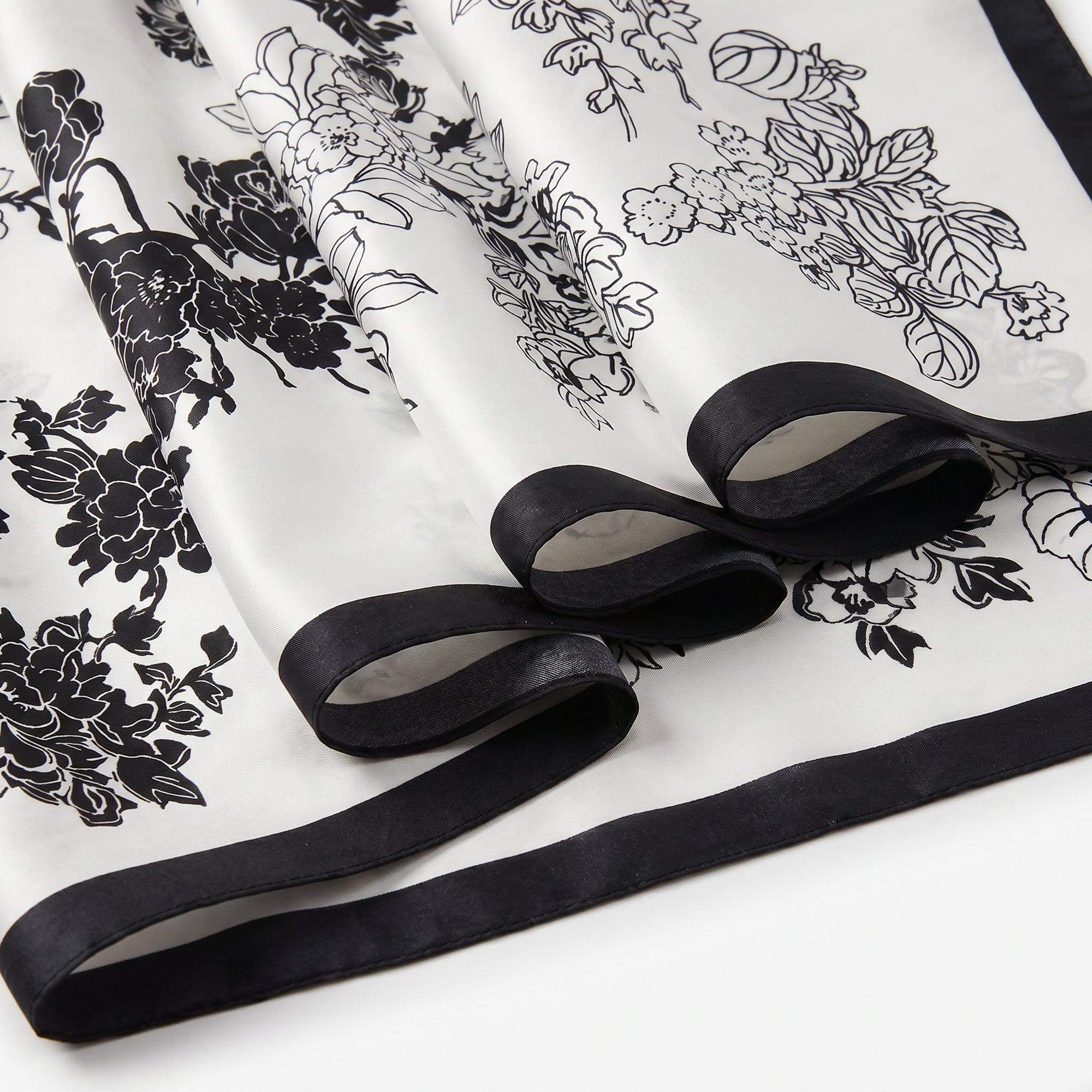 Monochrome  garden black petal white  silk scarf
