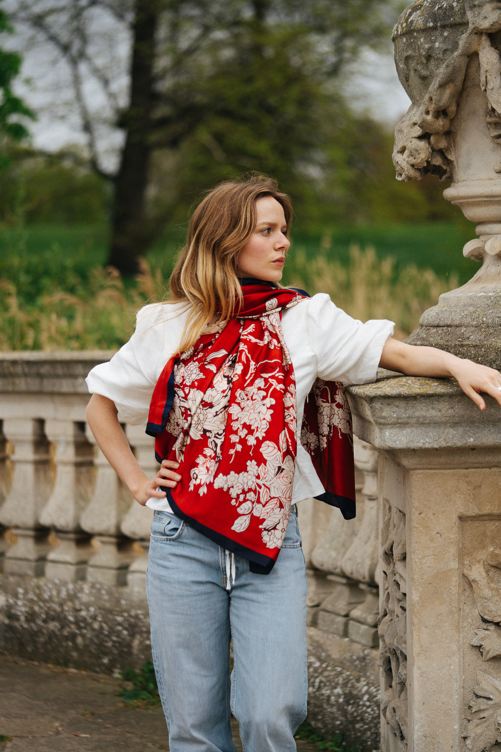 Royal ruby bloom silk scarf