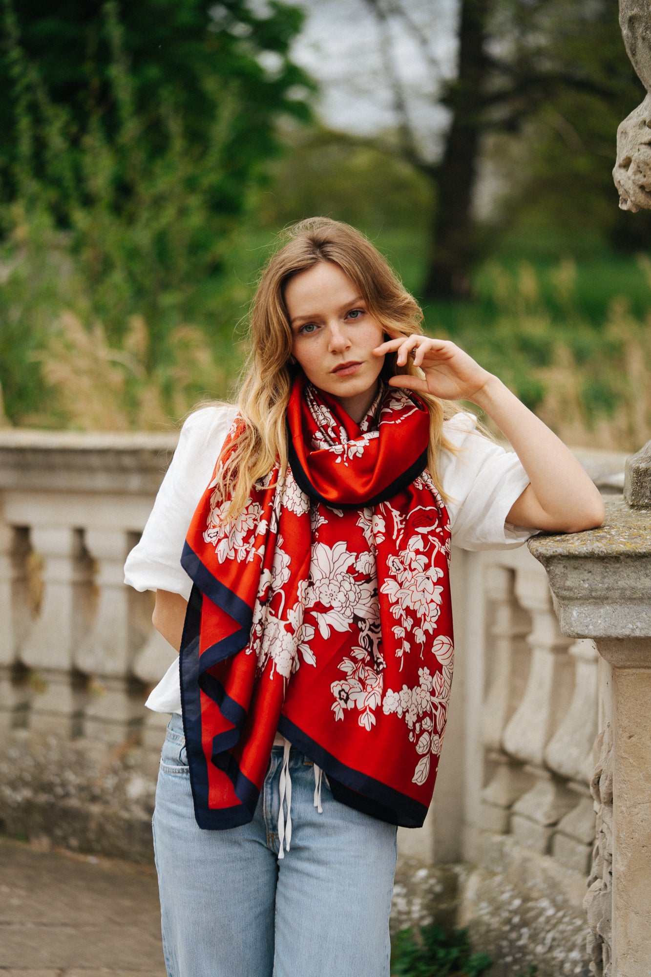 Royal ruby bloom silk scarf