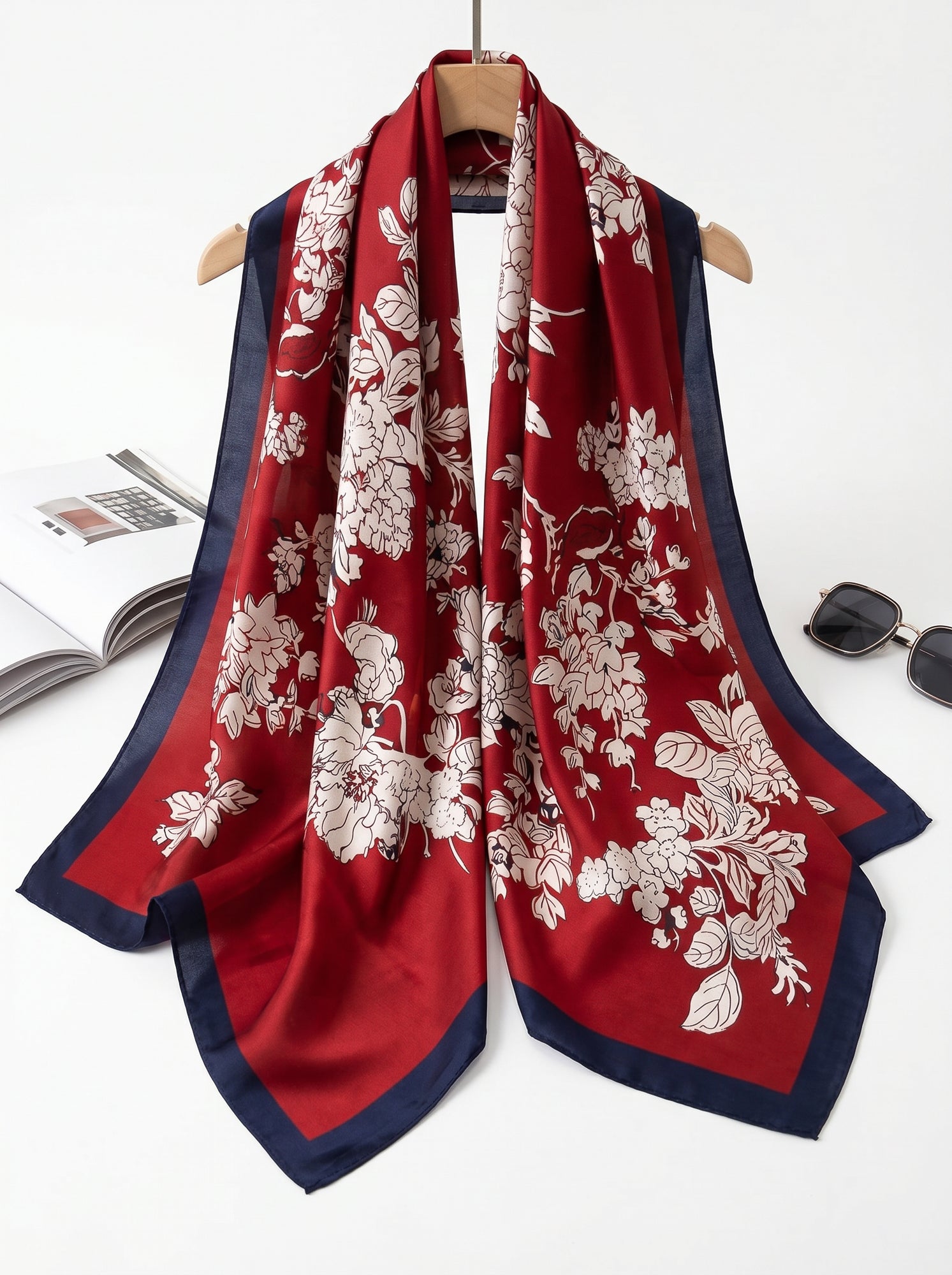 Royal ruby bloom silk scarf