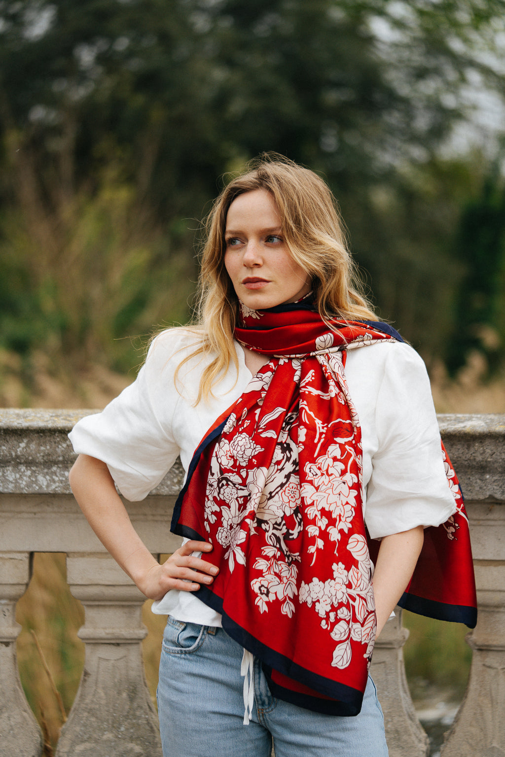 Royal ruby bloom silk scarf