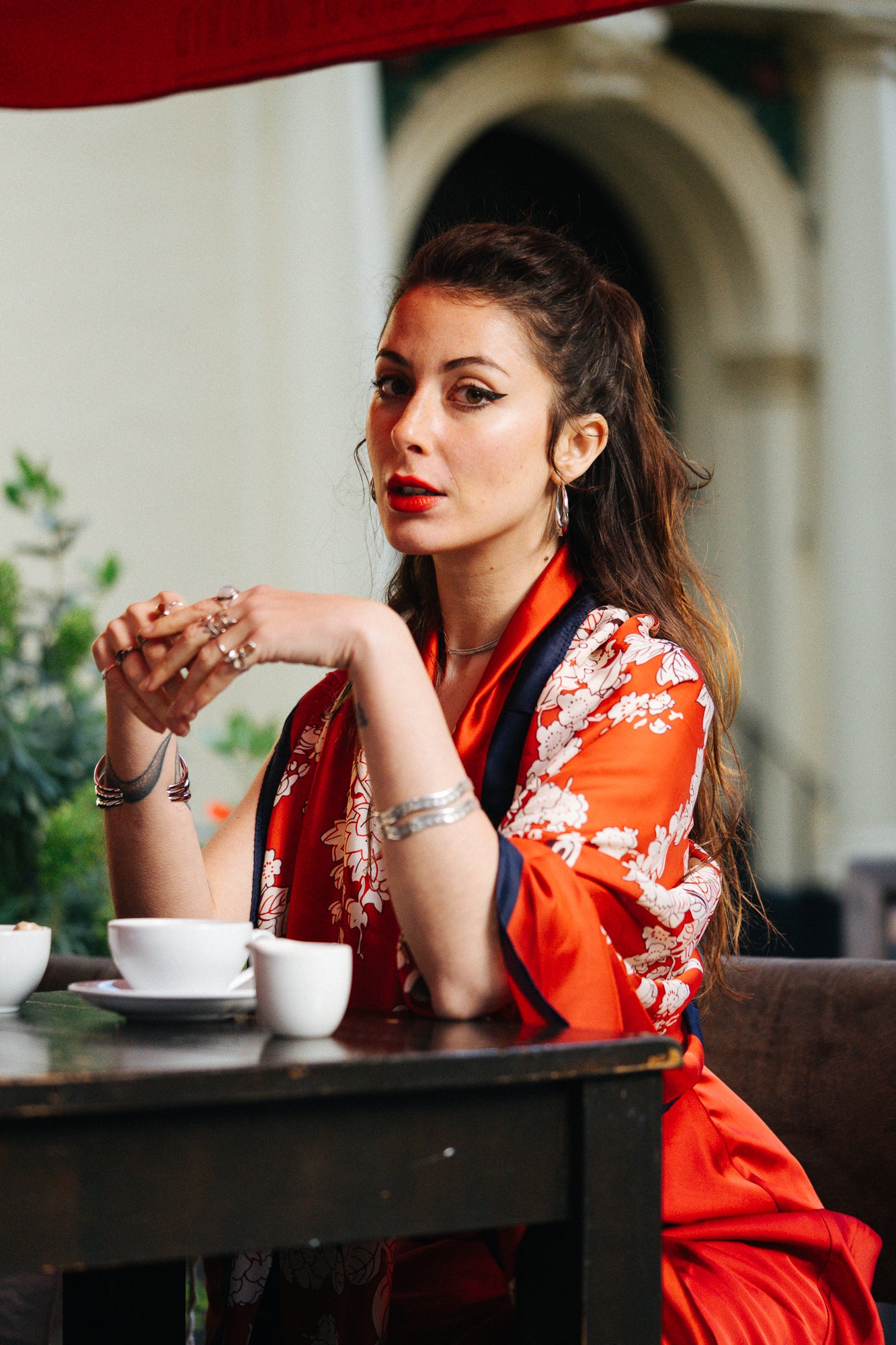 Royal ruby bloom silk scarf