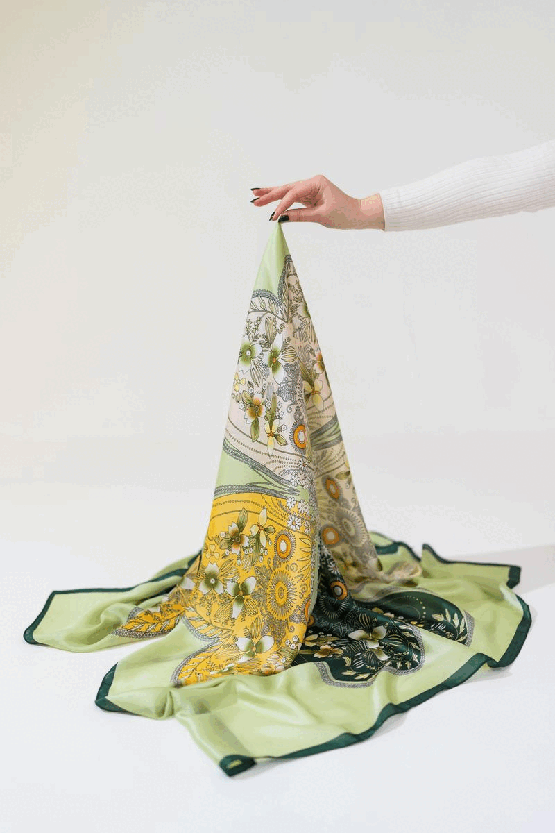 Green Floral Silk Scarf