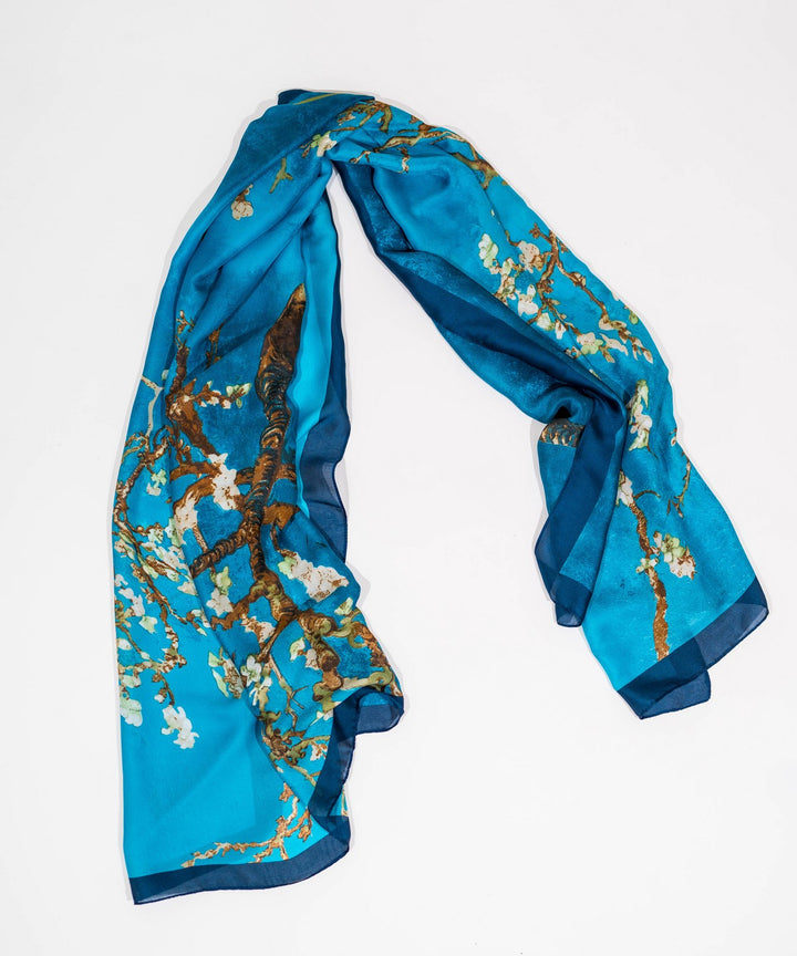 Blue Floral Silk Scarf