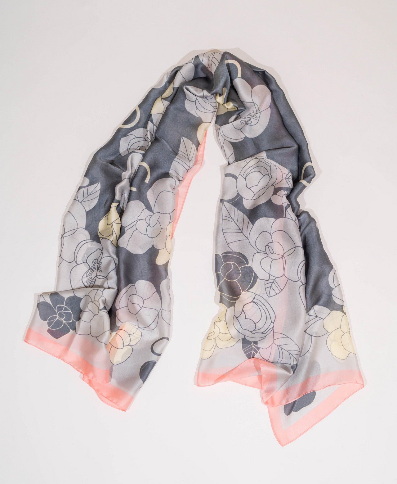 Silk Scarf in Grey and Pink Floral Print
