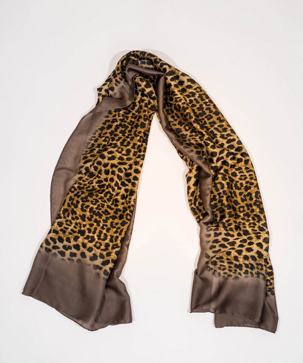 Brown Leopard Silk Scarf