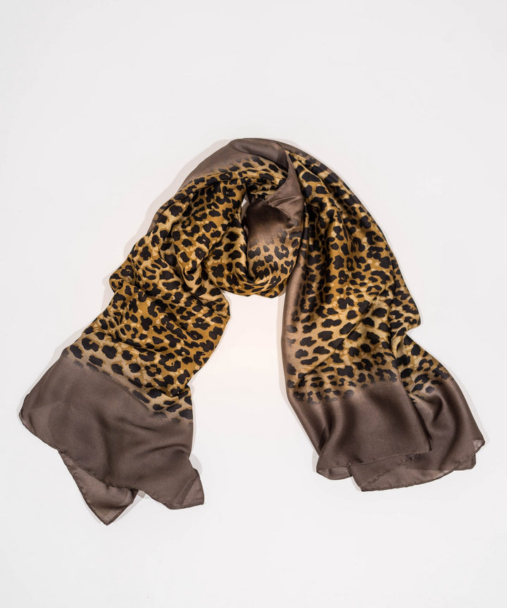 Brown Leopard Silk Scarf